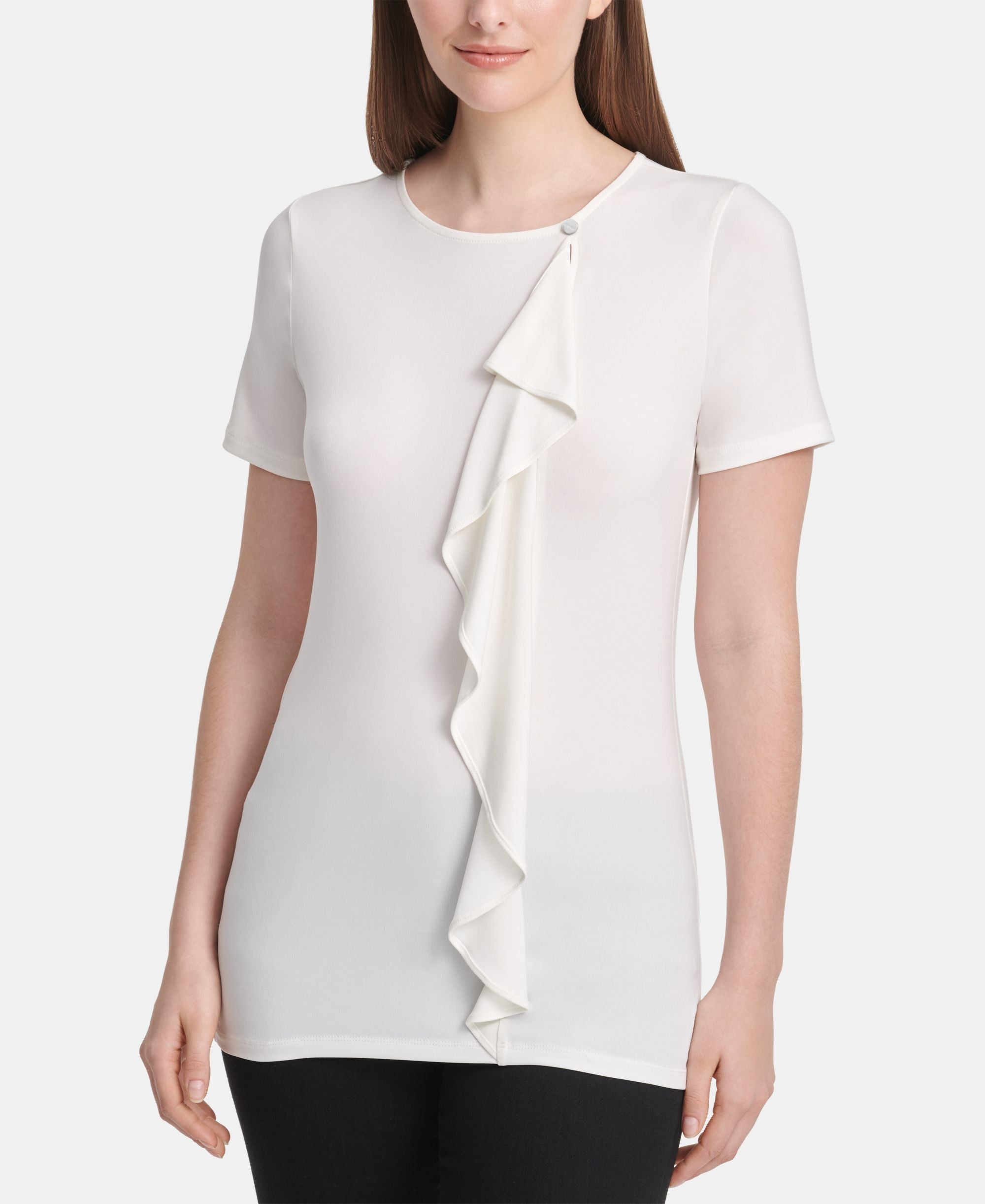 DKNY Ruffle Trim Crewneck Top