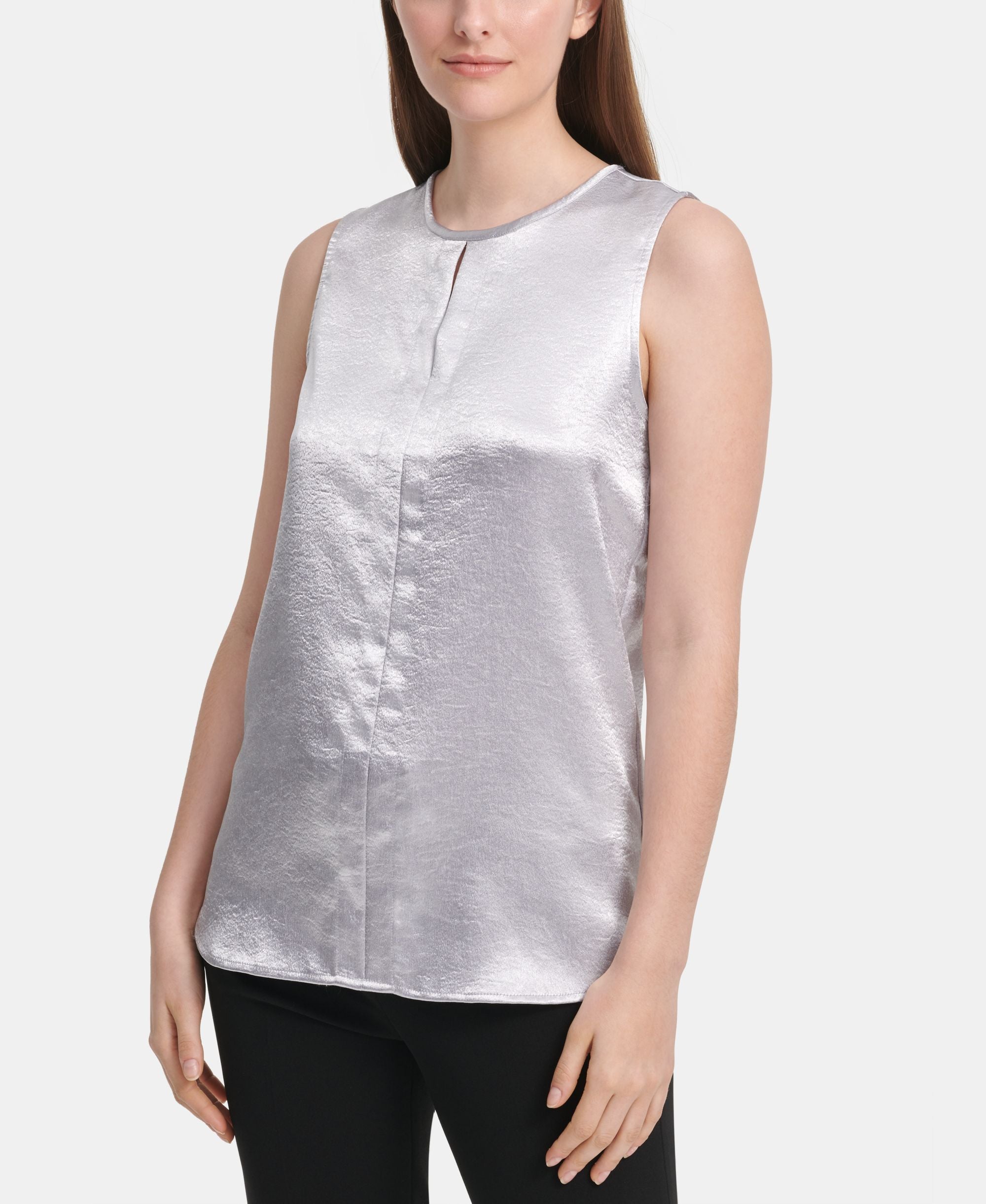 DKNY Sleeveless Crewneck Satin Top