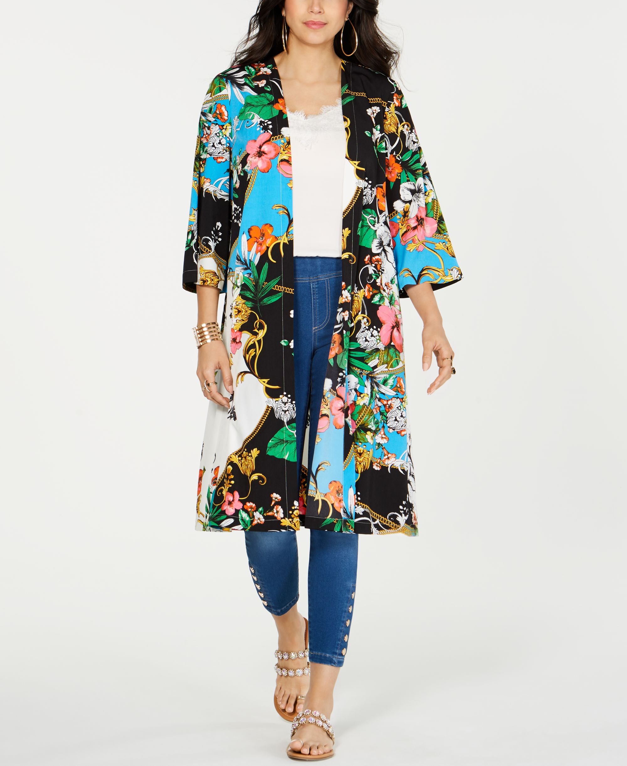 Floral-Print Kimono