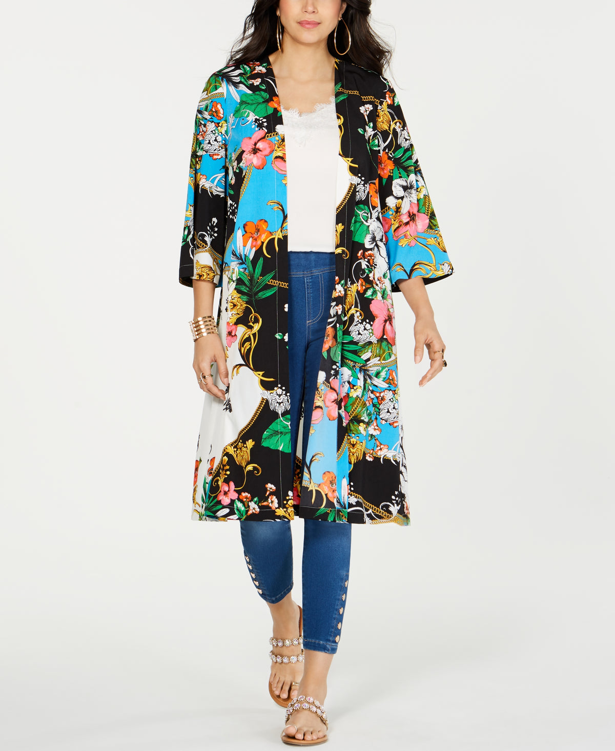 Floral-Print Kimono