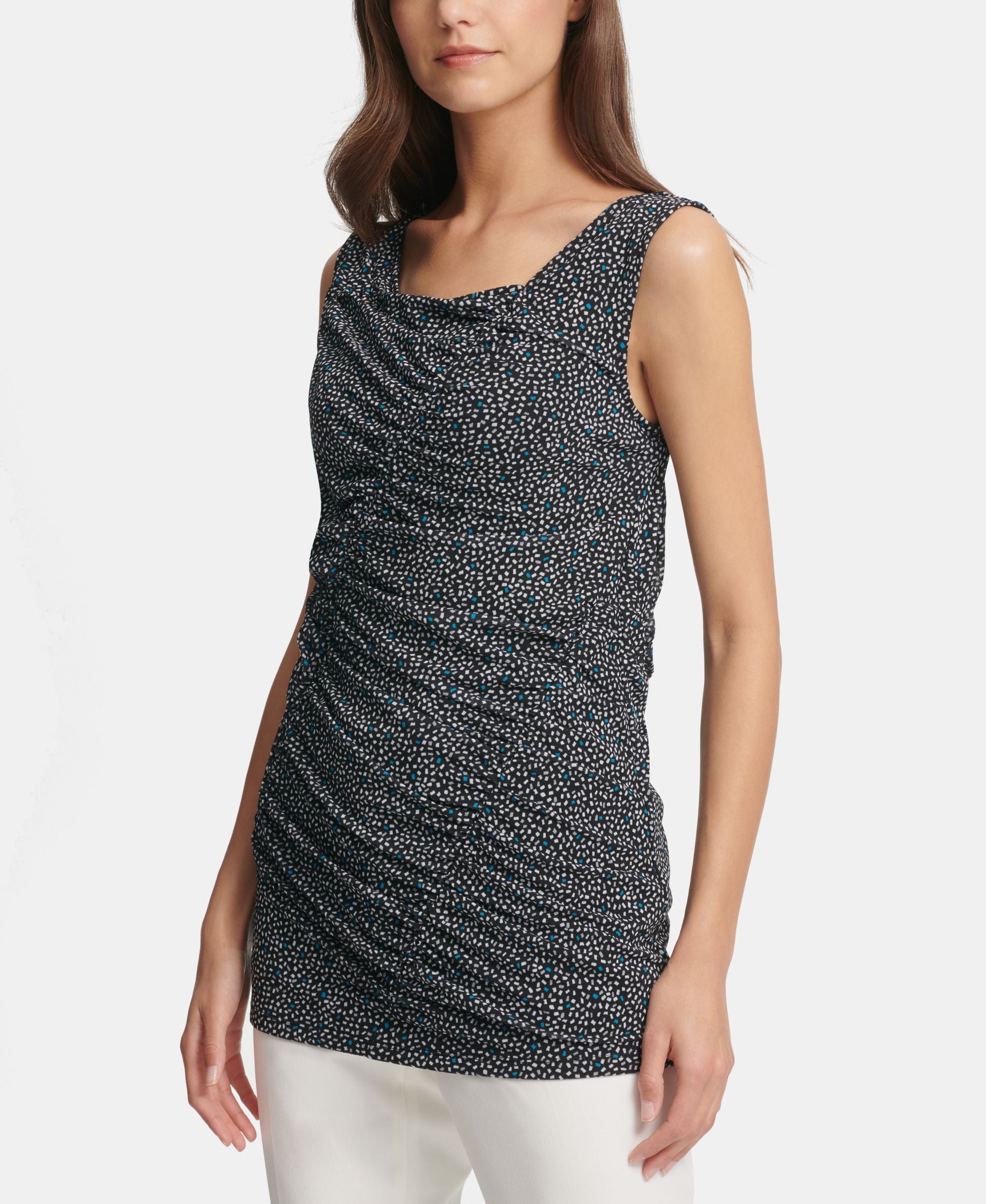 DKNY Sleeveless Printed Ruched Top