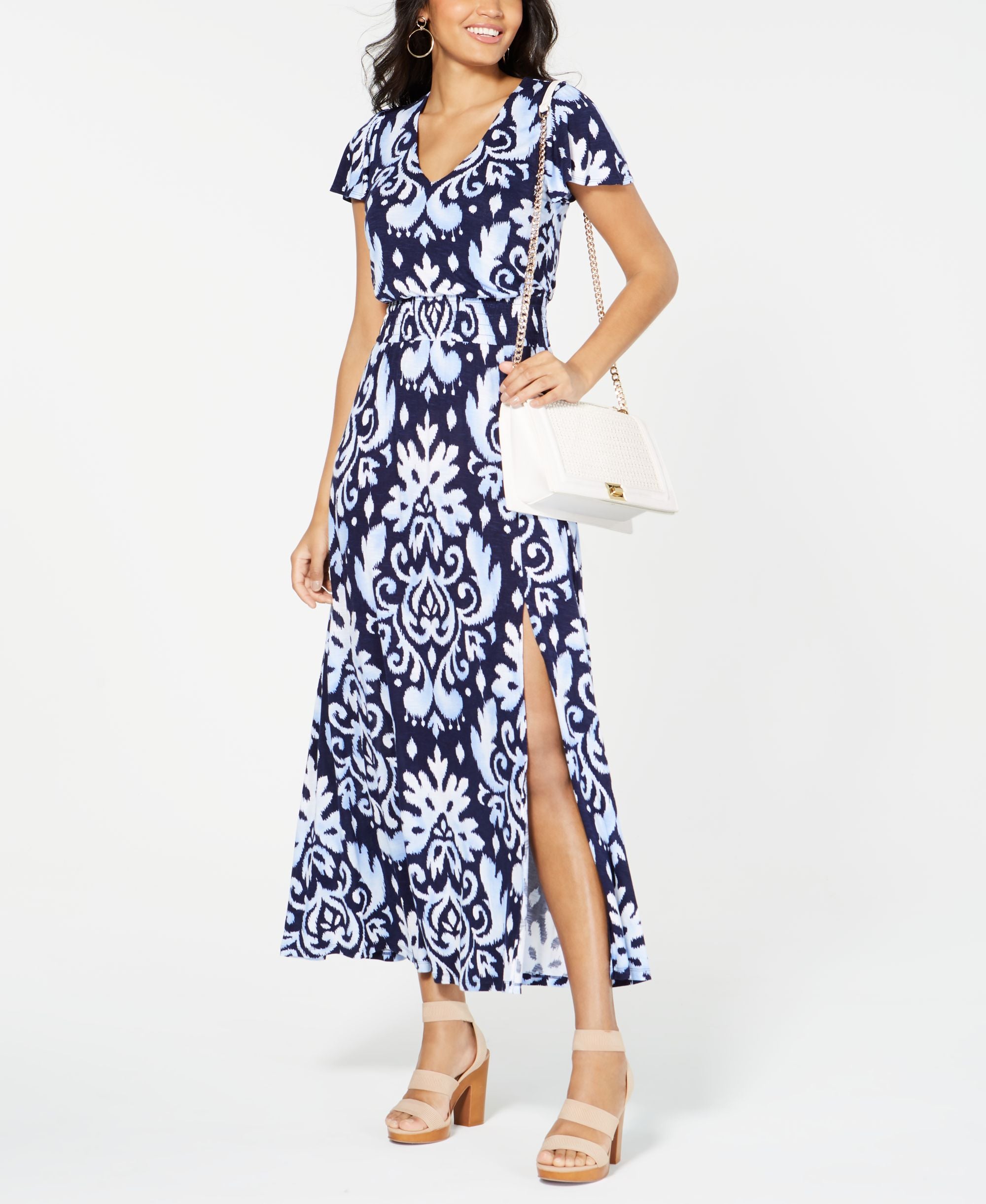 Printed Smocked Waist Maxi Dress