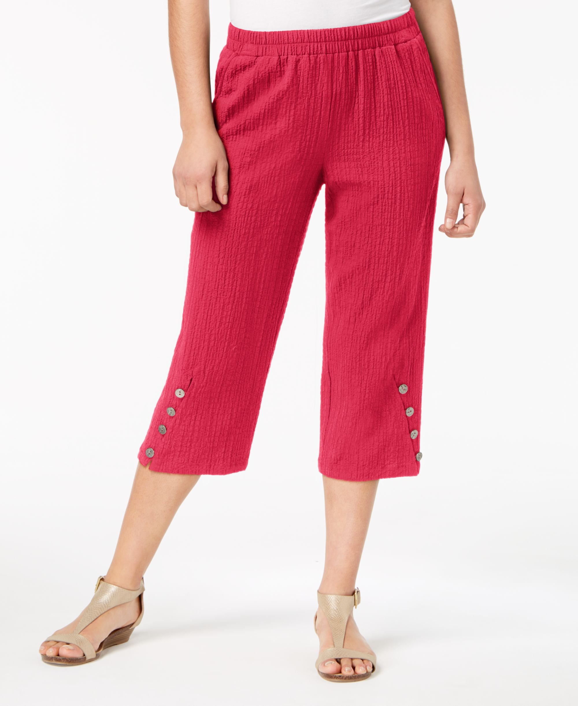 Button-Hem Capri Pants