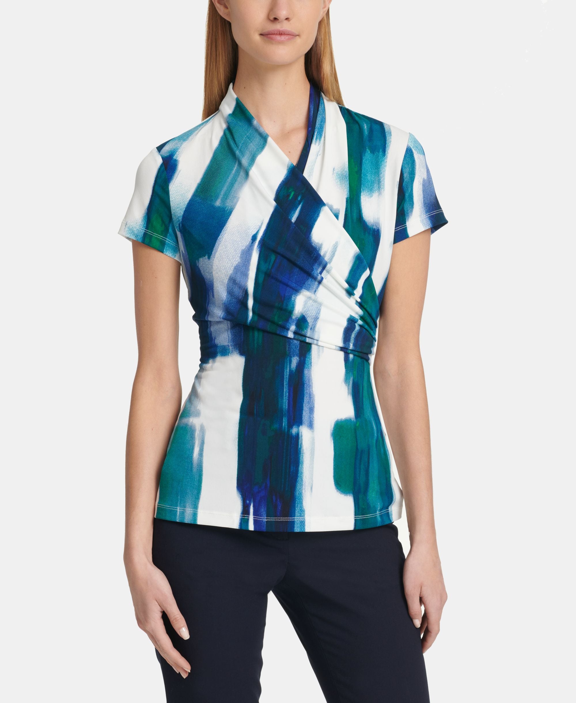 DKNY Printed Side Ruched Top