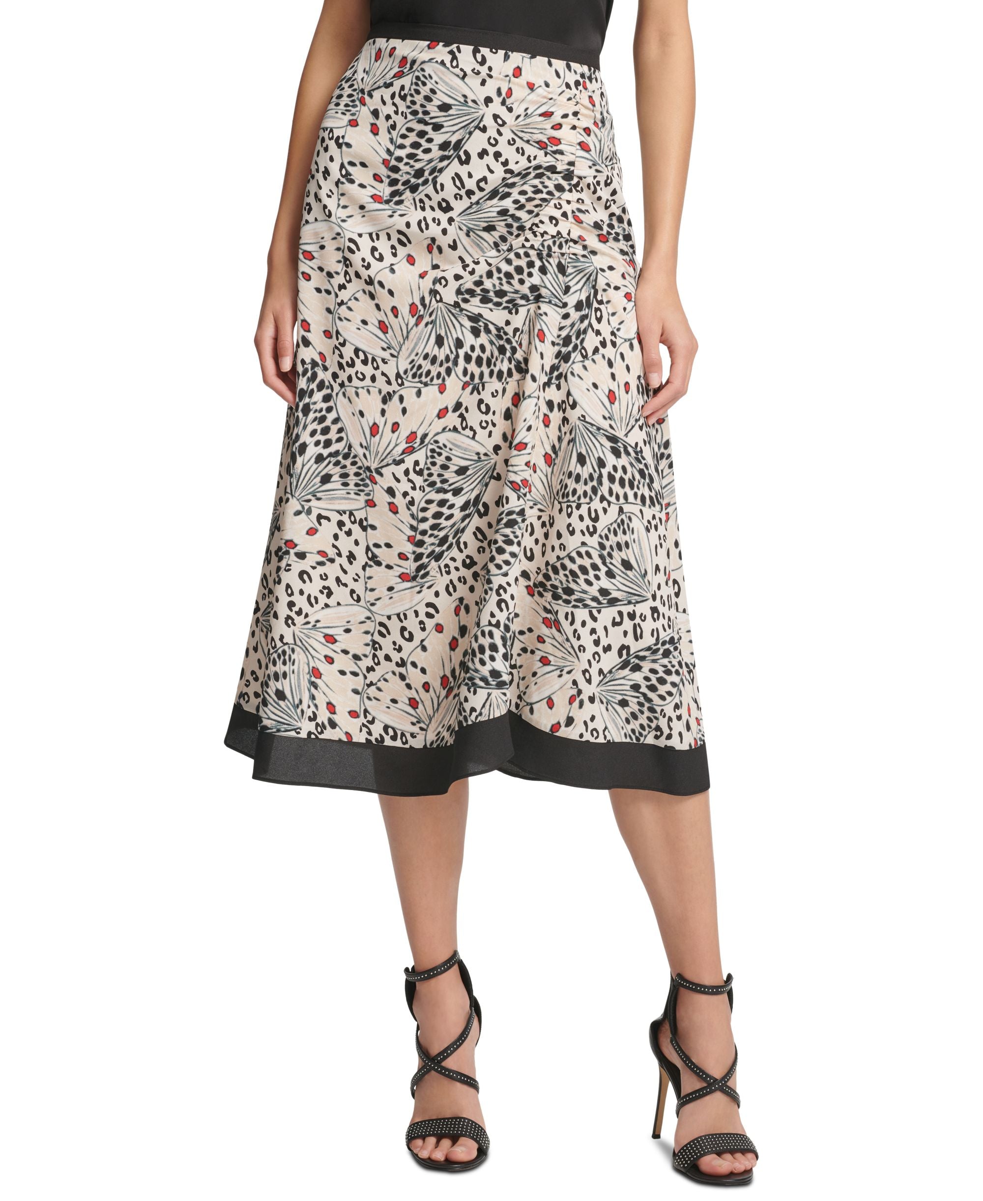 DKNY Draped Printed A Line Skirt
