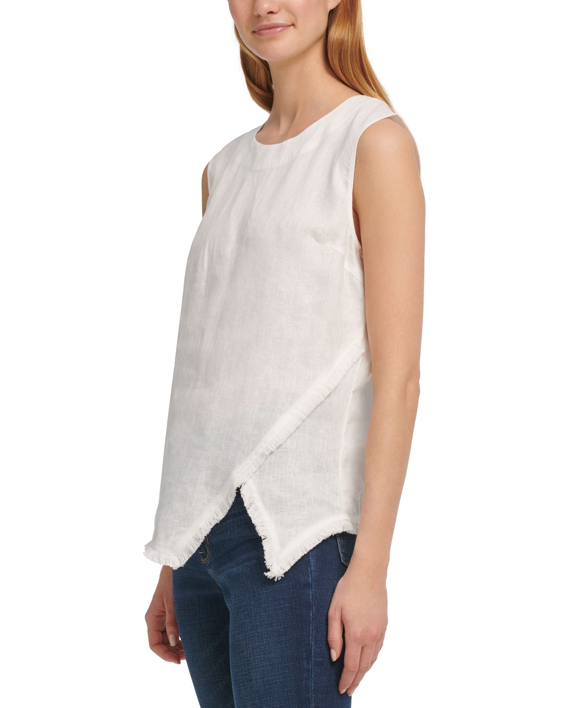 DKNY Linen Raw Trim Asymmetrical Top