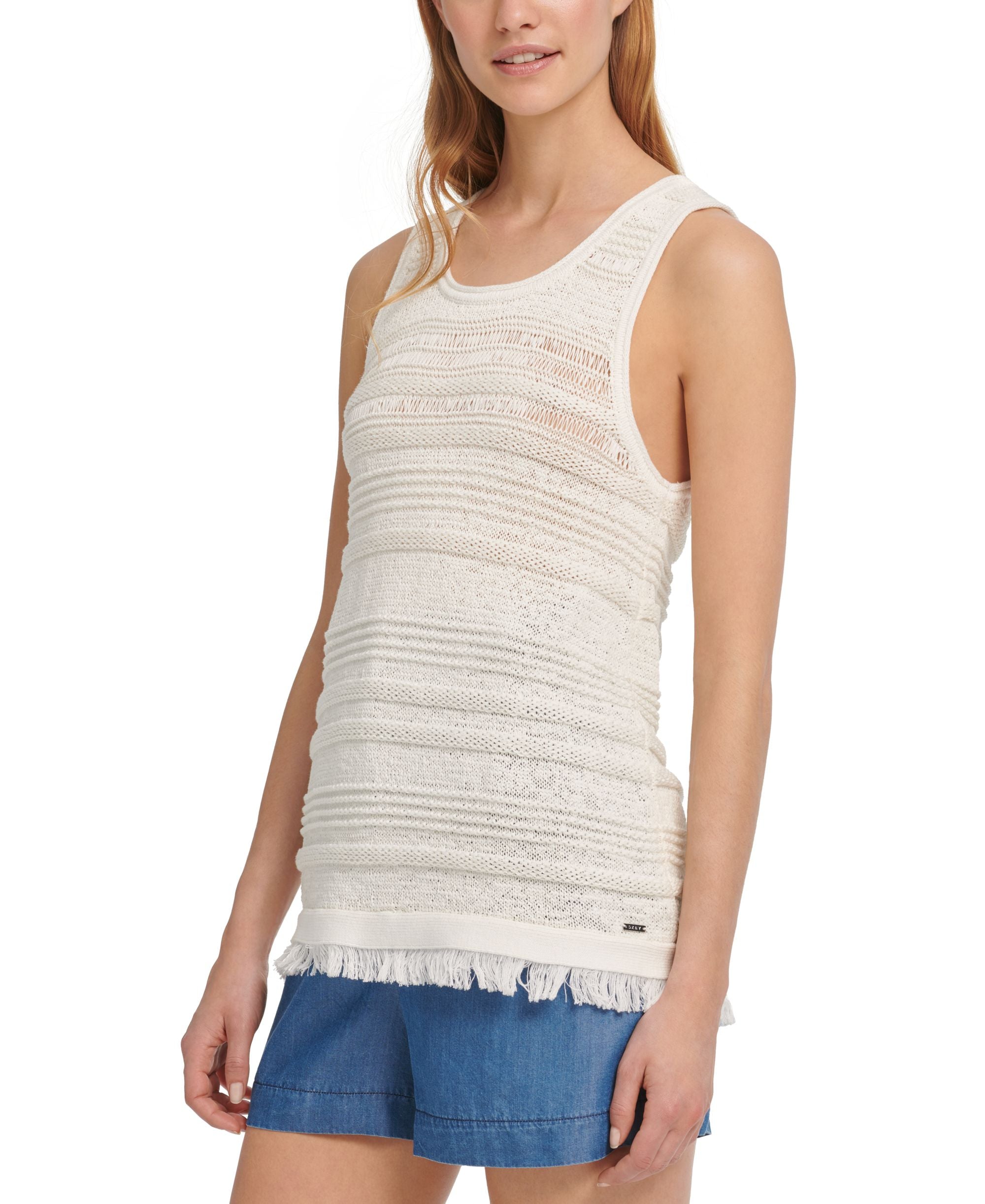 DKNY Fringe Trim Sweater Tank Top