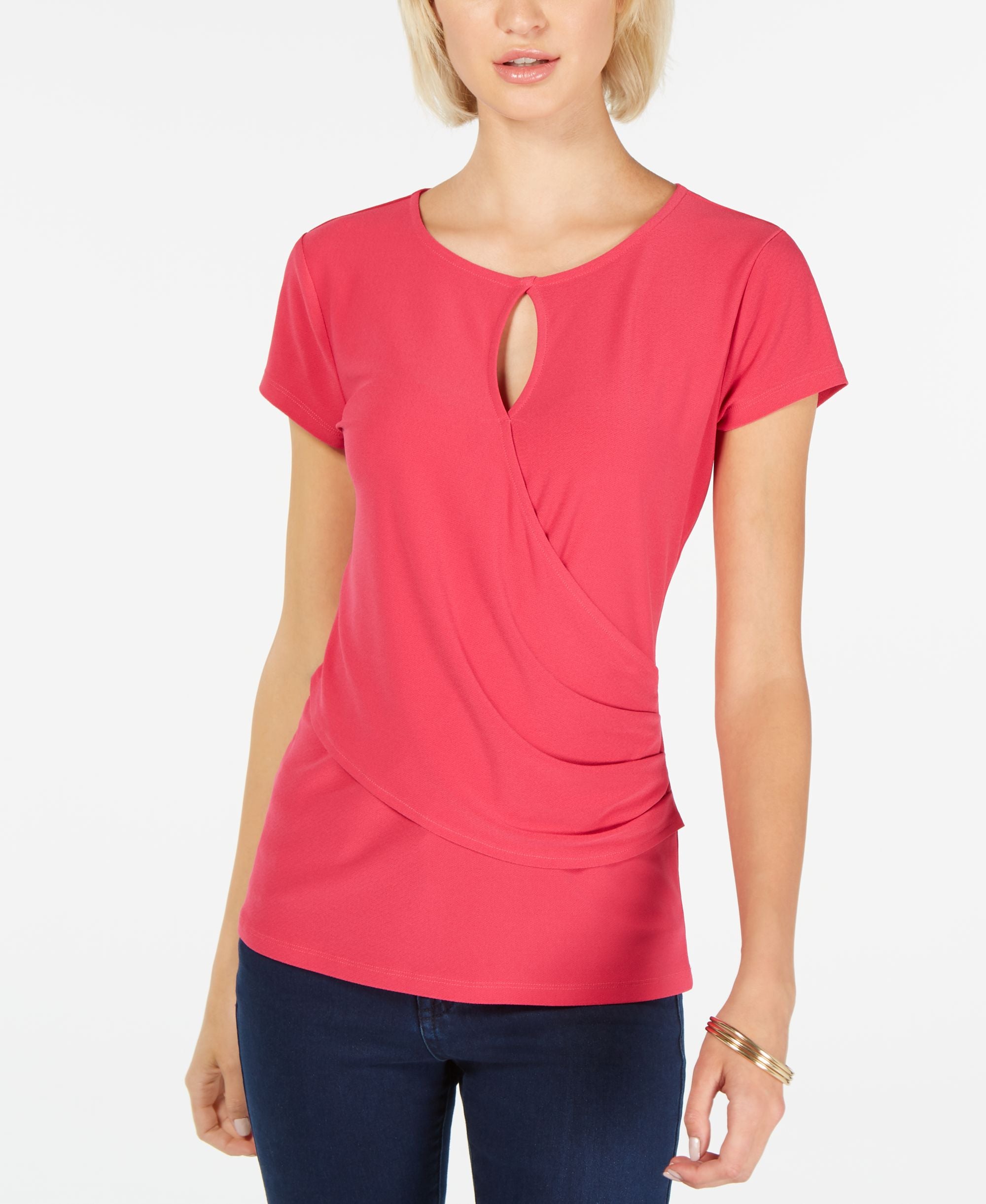 Short Sleeve Keyhole Surplice Top