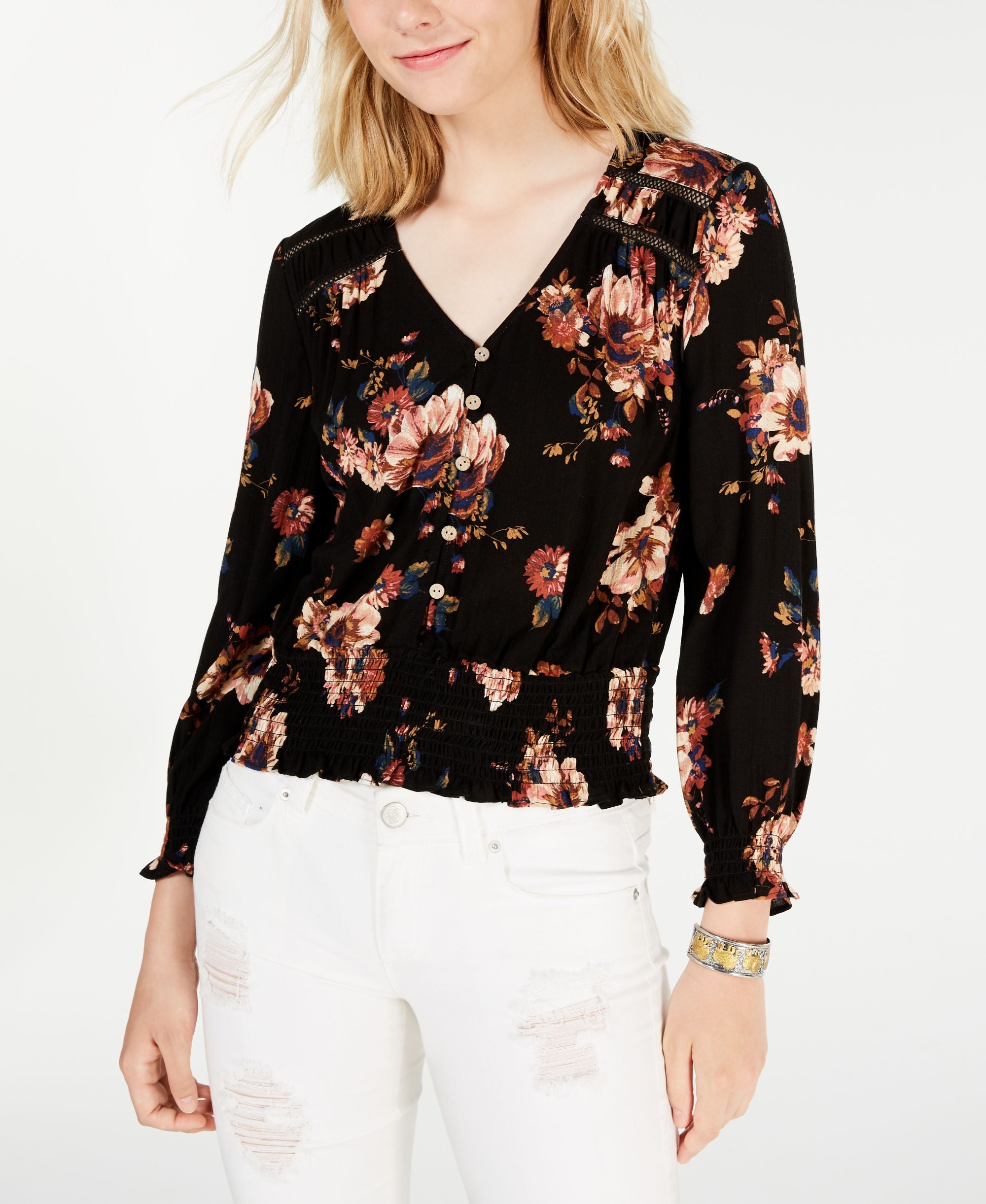 American Rag Juniors Printed Smock Hem Top