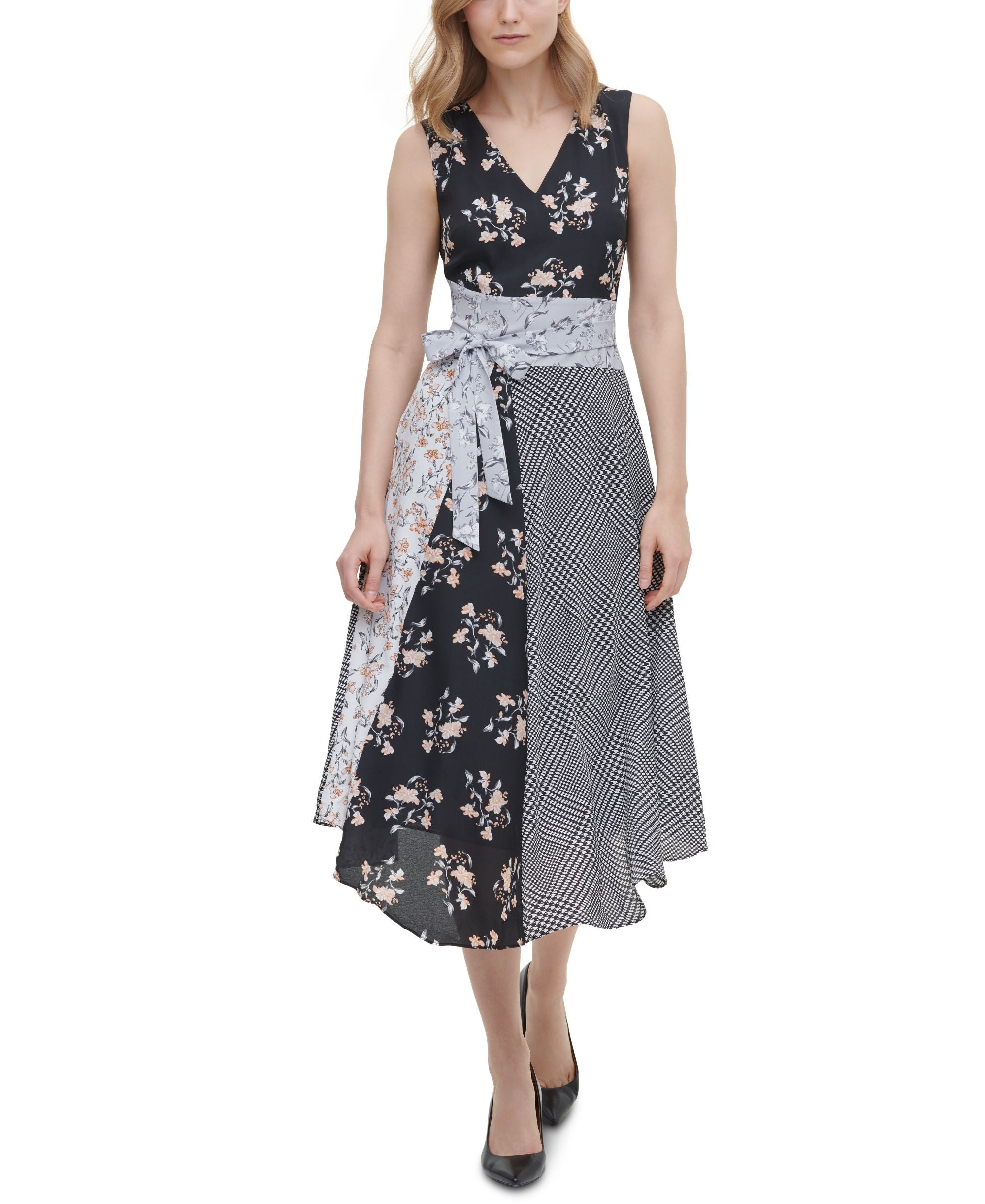 Calvin Klein Mixed Print Belted Dress