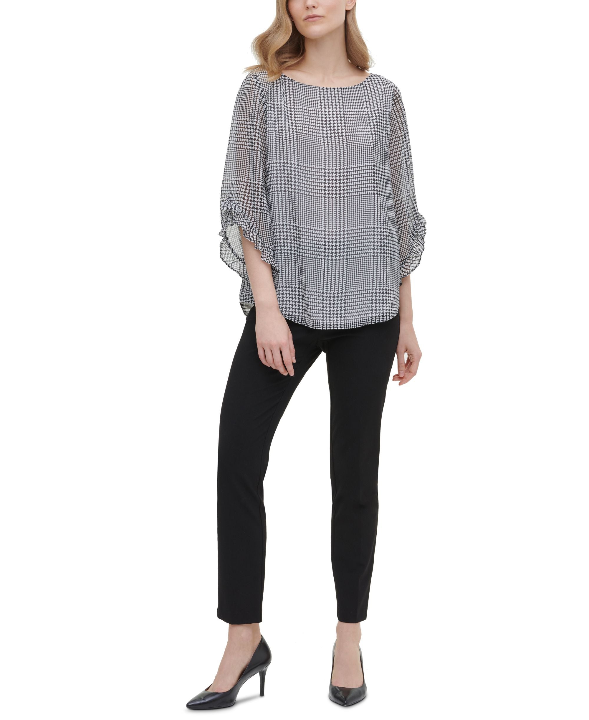 Calvin Klein Printed Ruffled Sleeve Blouse