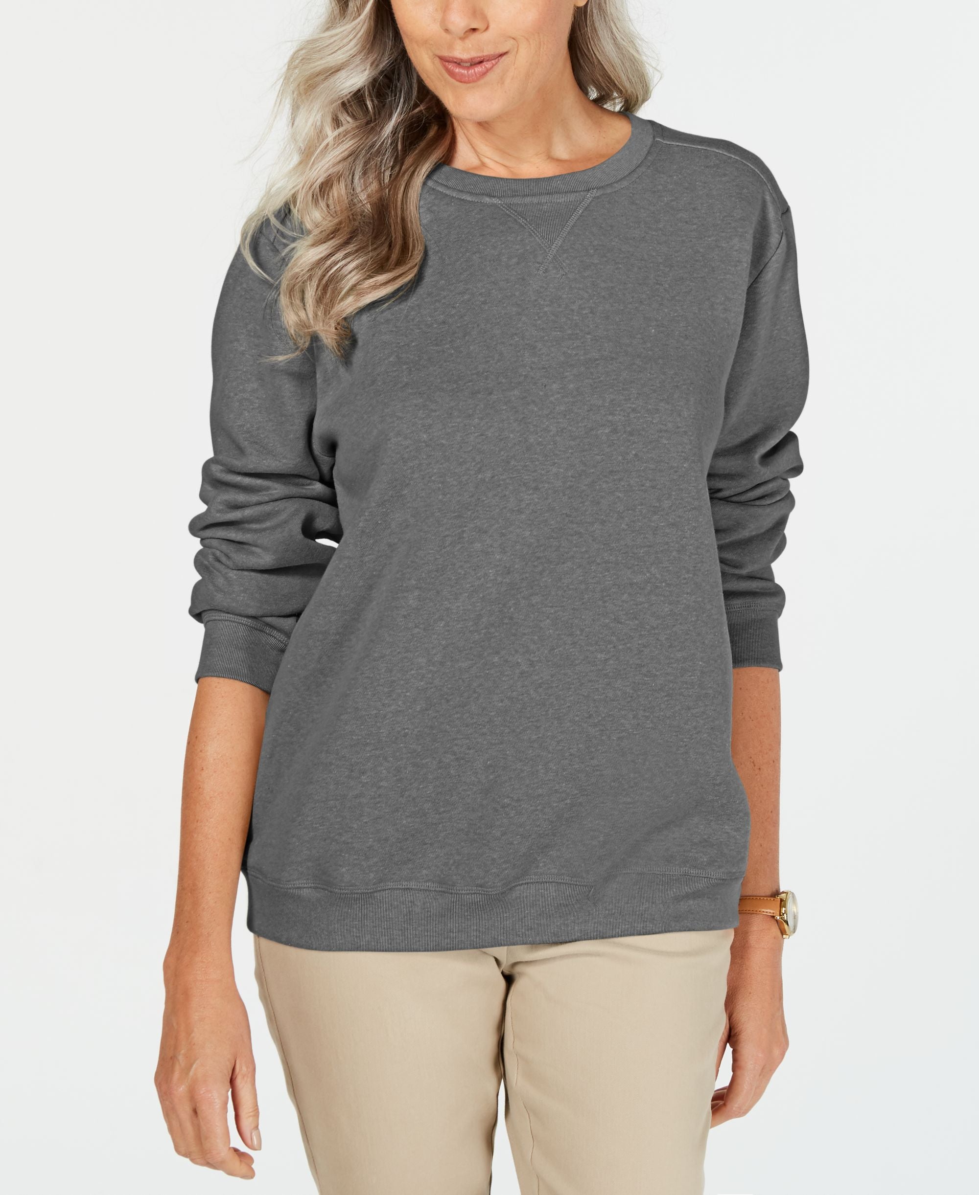 Karen Scott Crew Neck Fleece Sweatshirt