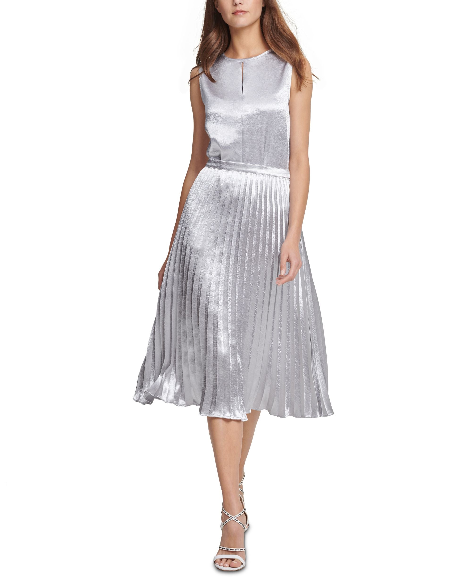 DKNY Metallic Pleated Midi Skirt