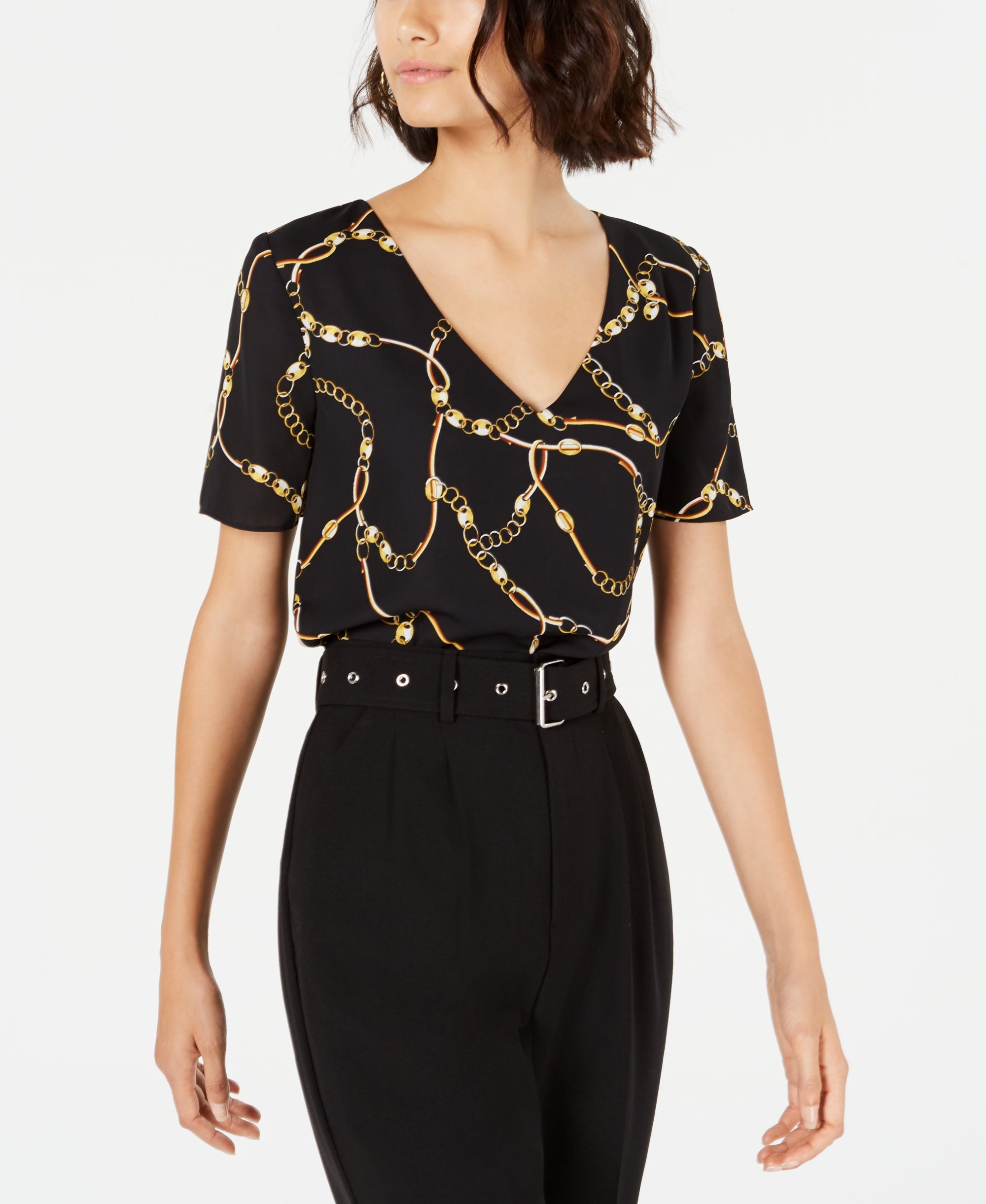 V-Neck Chain-Print Top