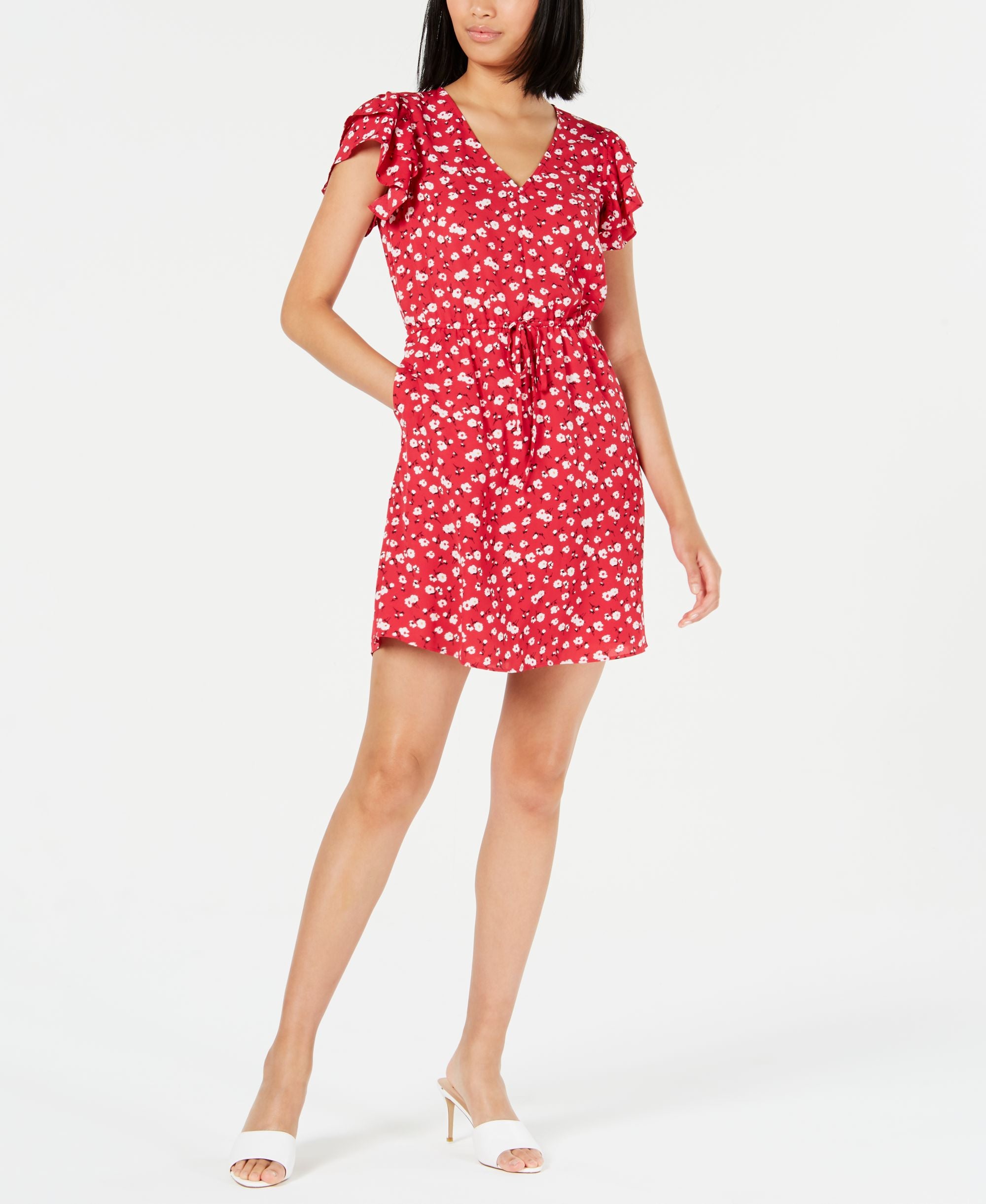 Printed Flutter-Sleeve Dress