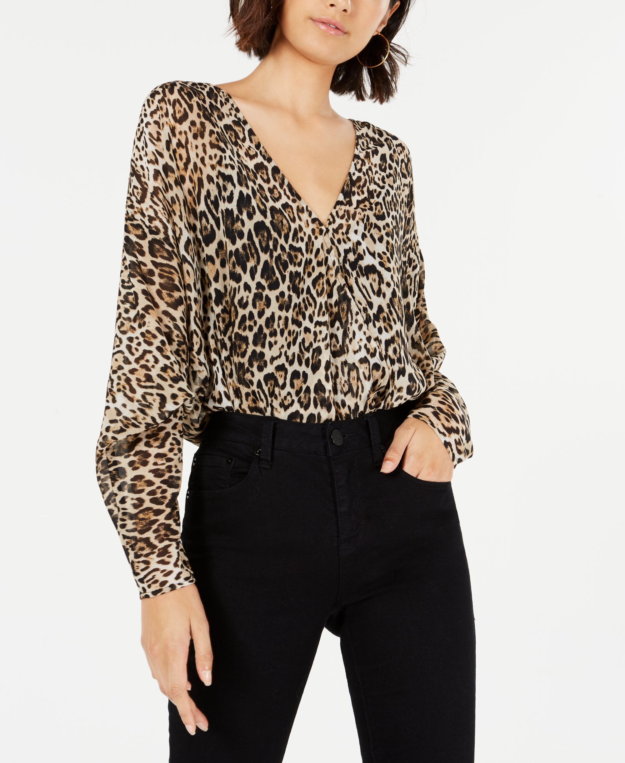 Leopard-Print Dolman-Sleeve Bodysuit