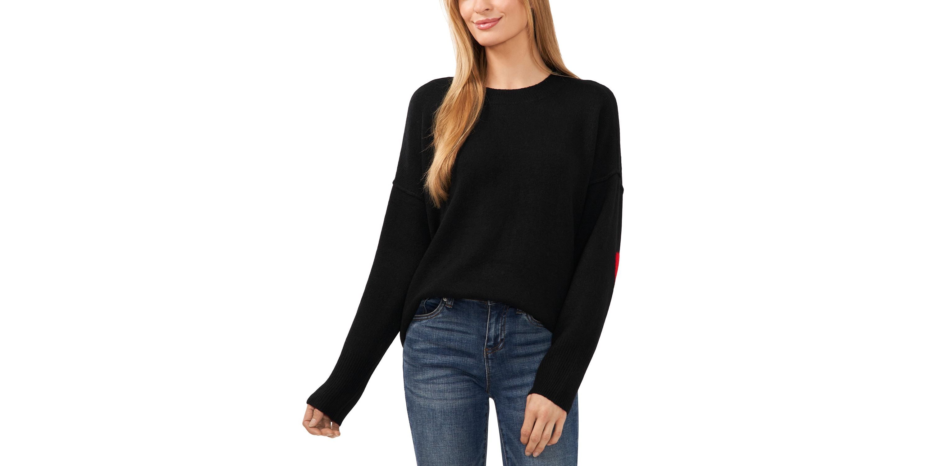 Women's Elbow Hearts Long-Sleeve Crewneck Sweater