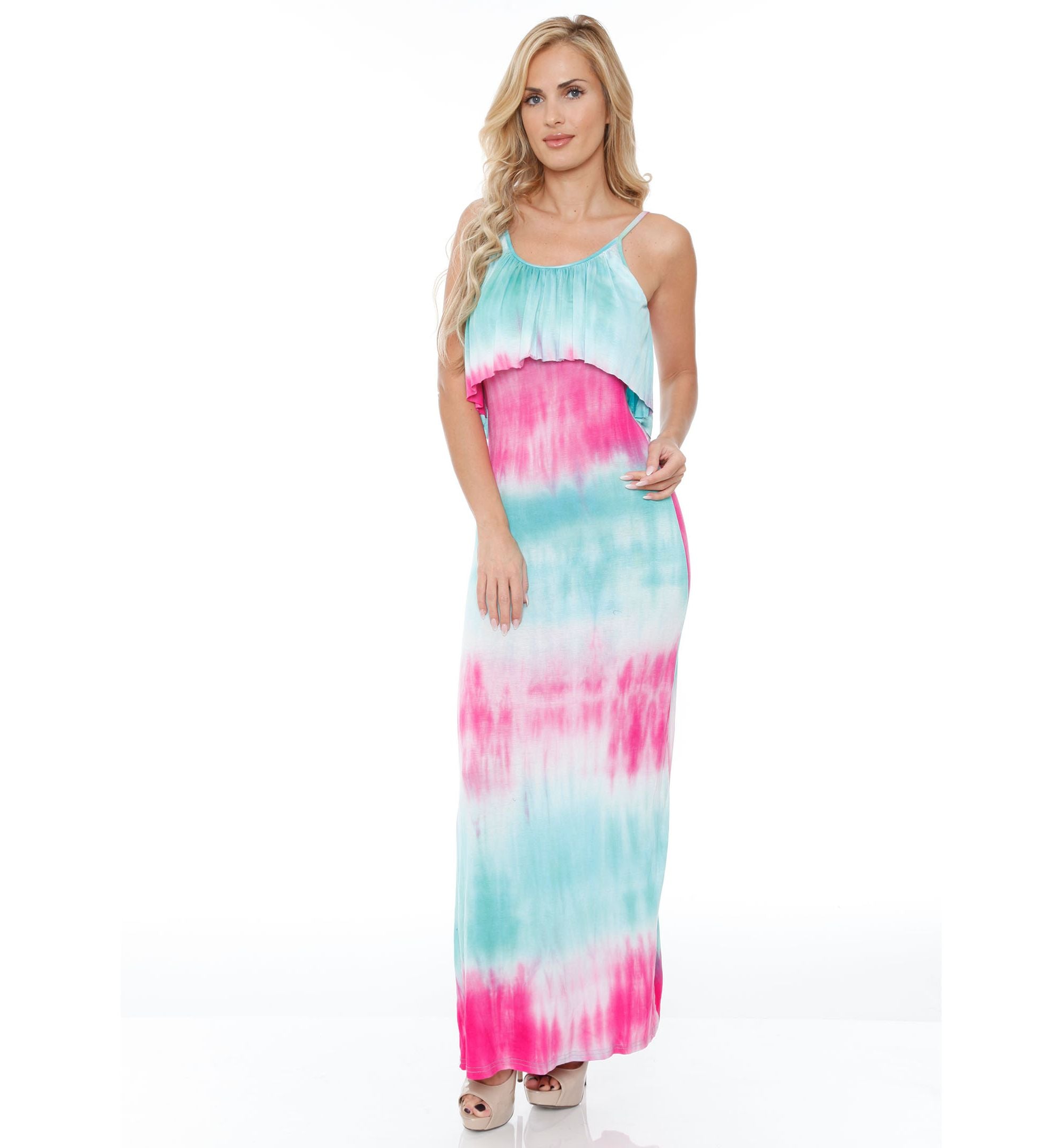 White Mark Womens Kaleatie Dye Overlay Maxi Dress