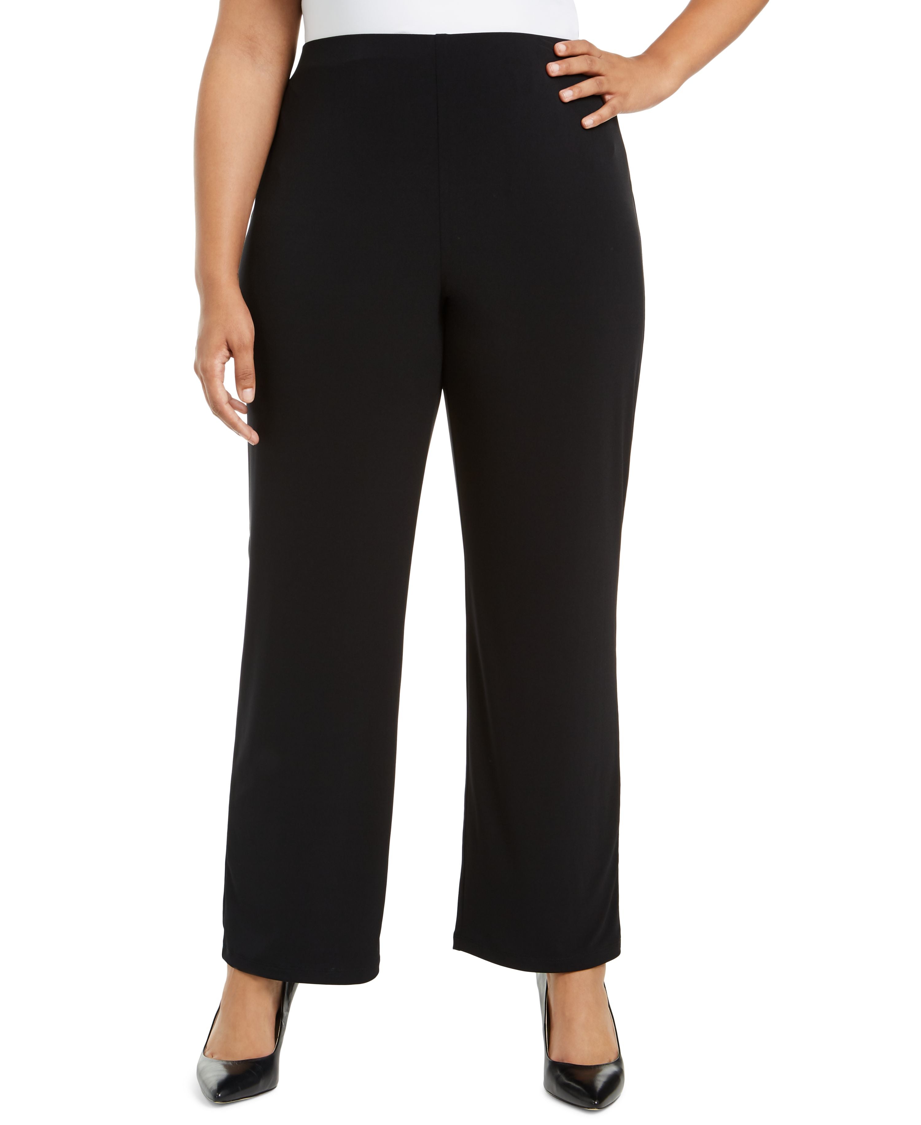 Petite Plus Size Pull-On Wide-Leg Pants