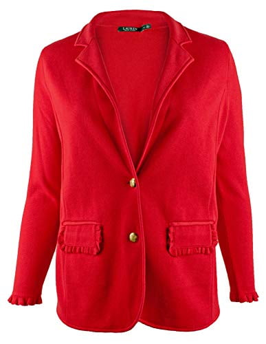 Womens Plus Ruffle Trim Knit Blazer
