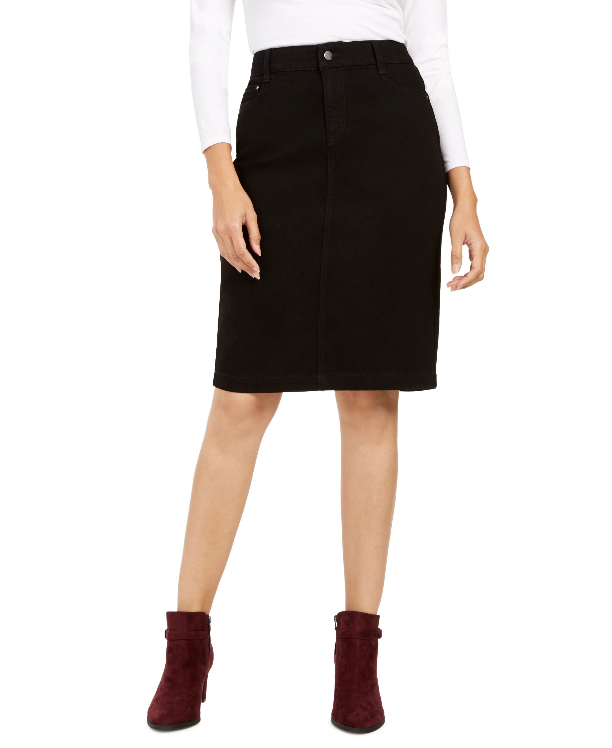 Petite Tummy-Control Denim Pencil Skirt