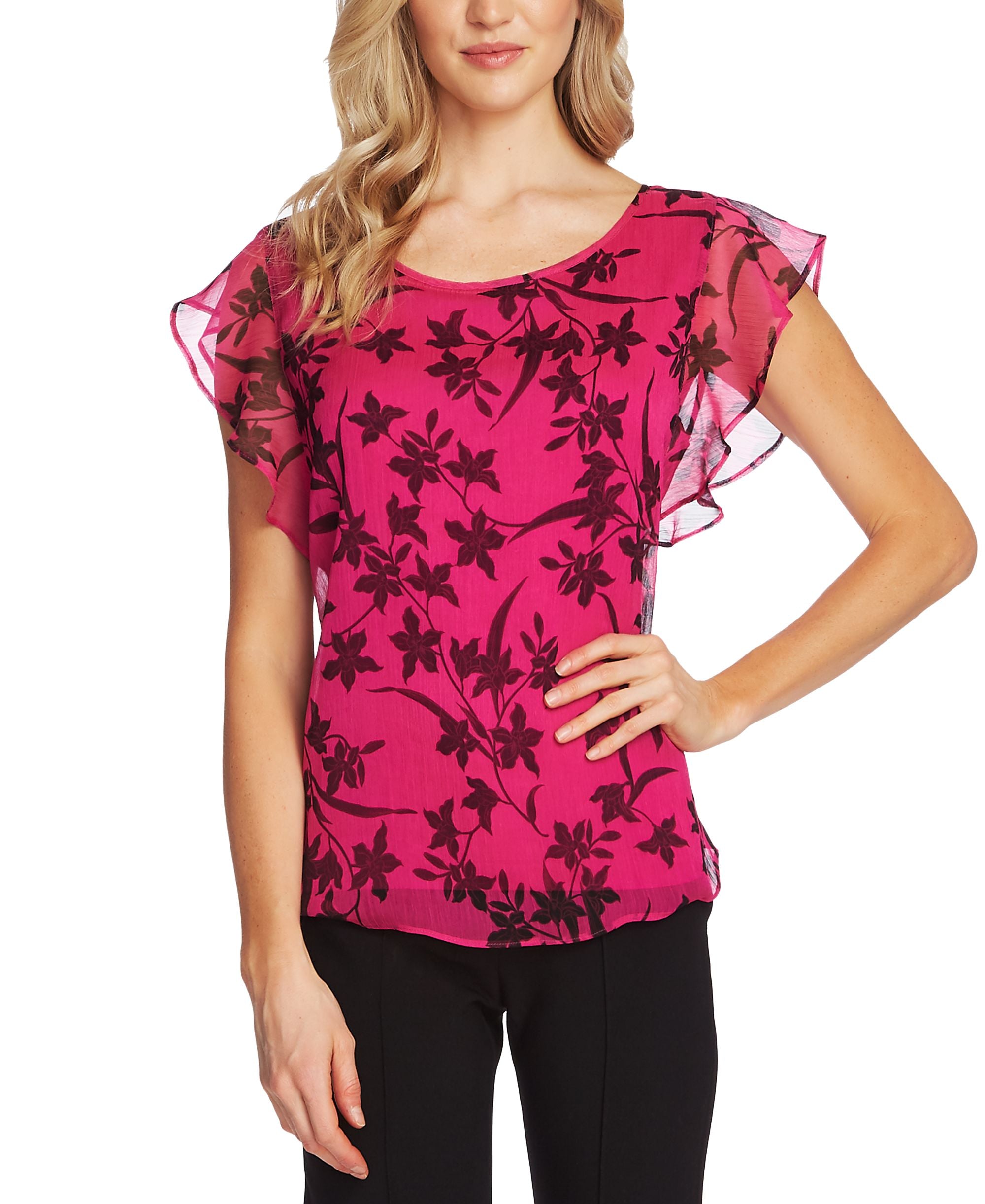 Vince Camuto Printed Flutter Sleeve Top
