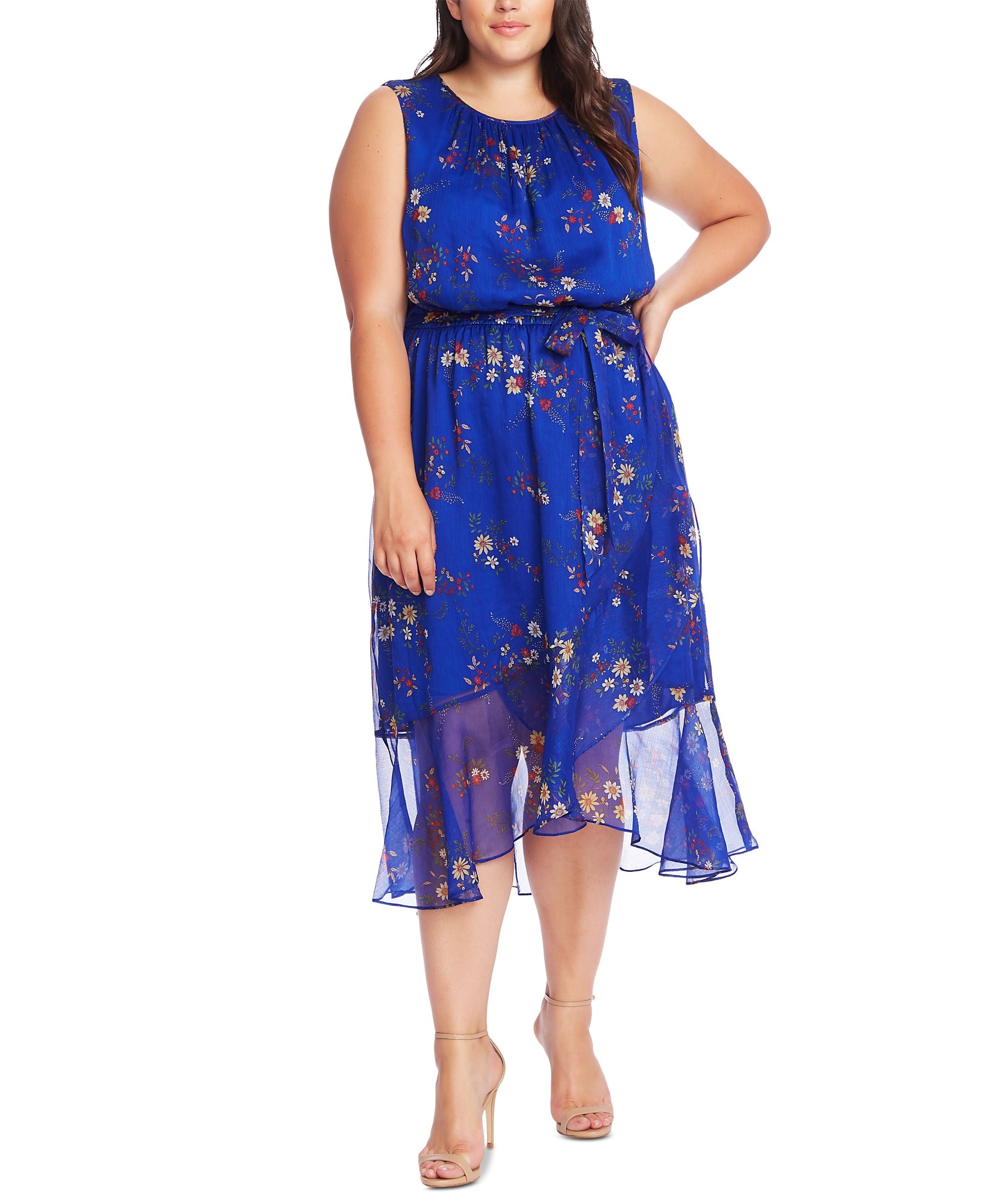 Vince Camuto Plus Size Sleeveless Printed Belted Dress