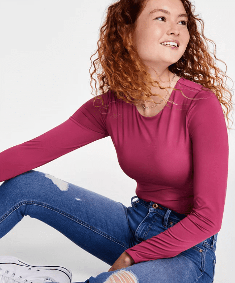 Juniors' Crewneck Long-Sleeve Bodysuit