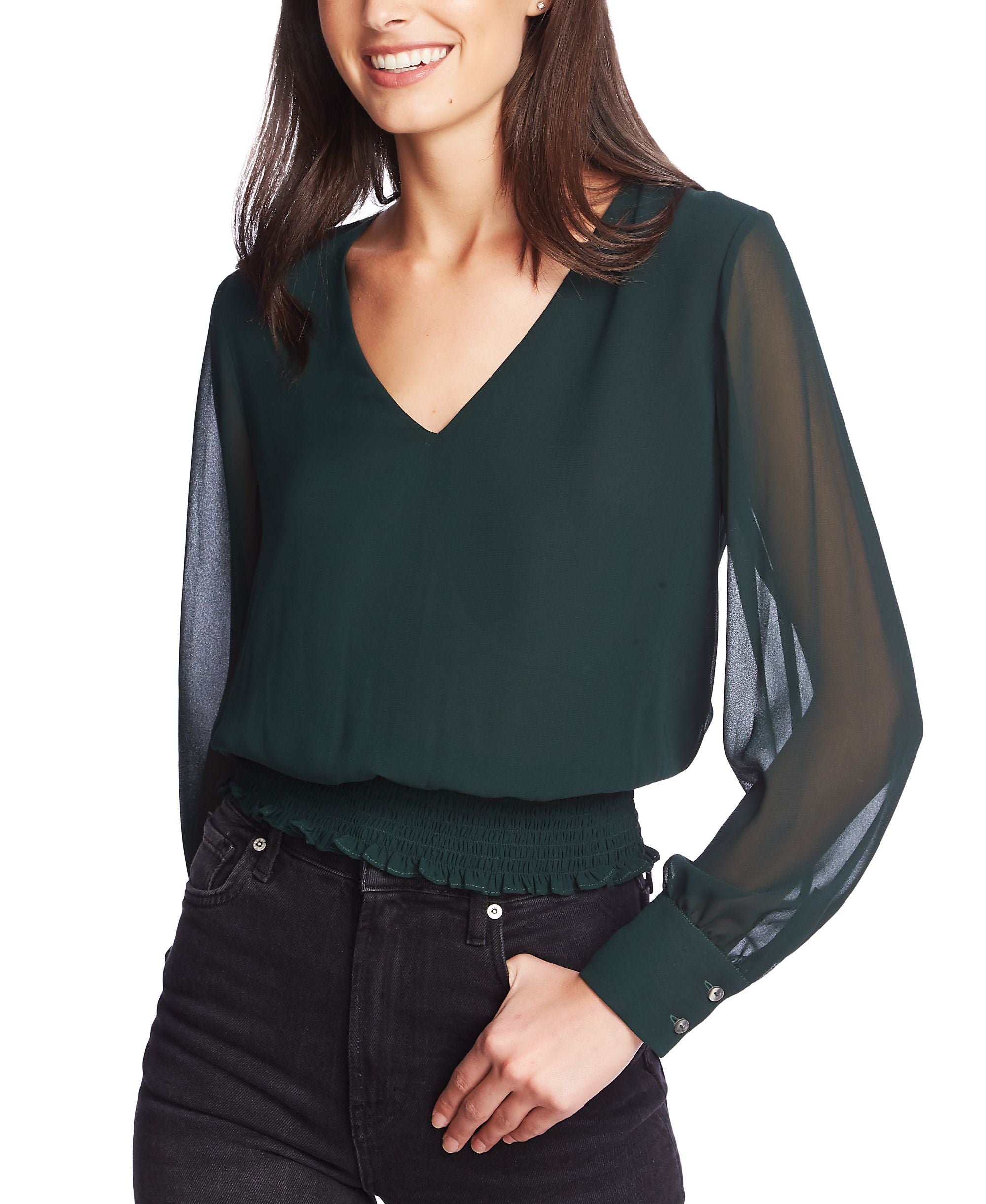 Smocked V-Neck Top
