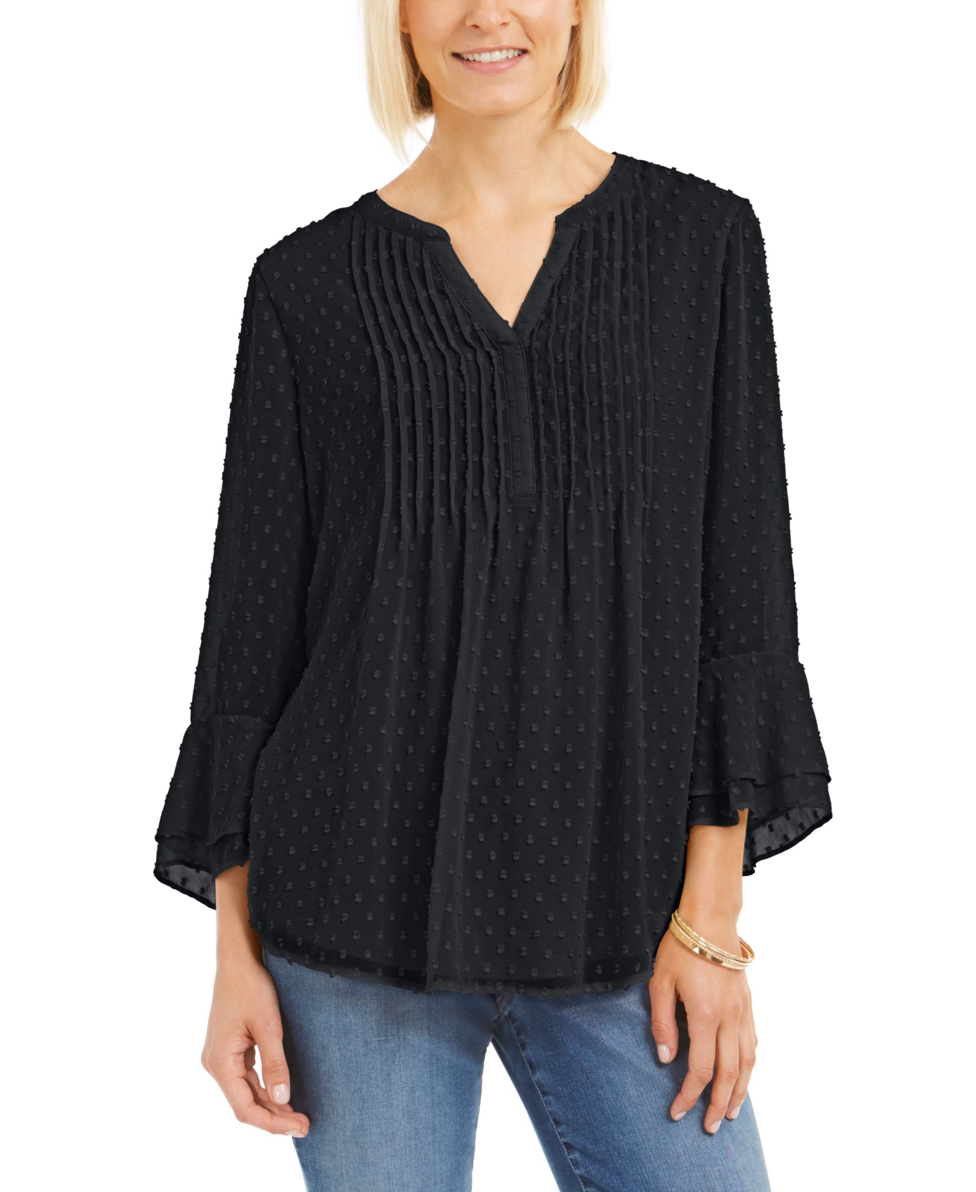 Charter Club Petite Double Ruffle Textured Pintuck Top