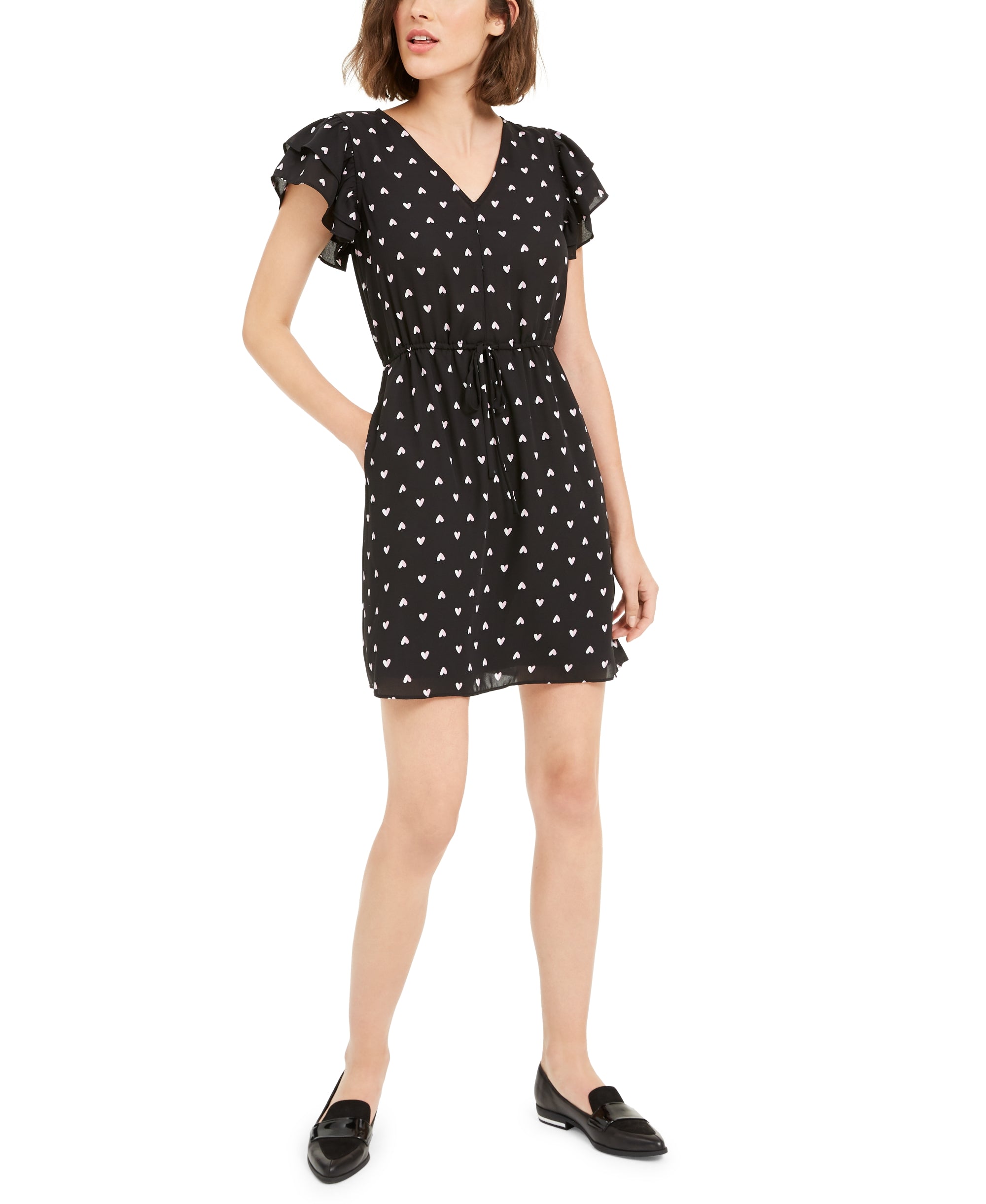 Printed Flutter-Sleeve Dress