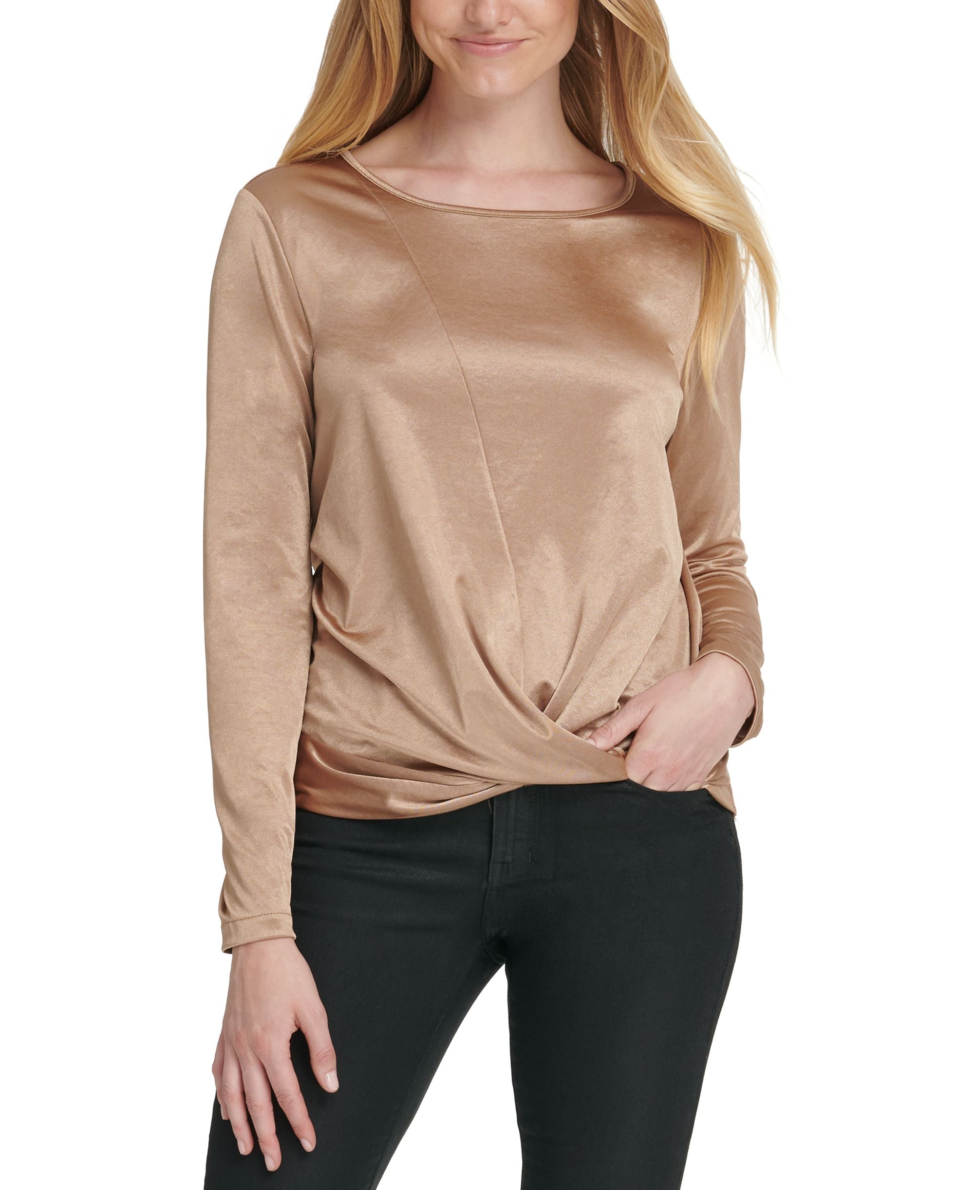 DKNY Satin Twist Hem Top