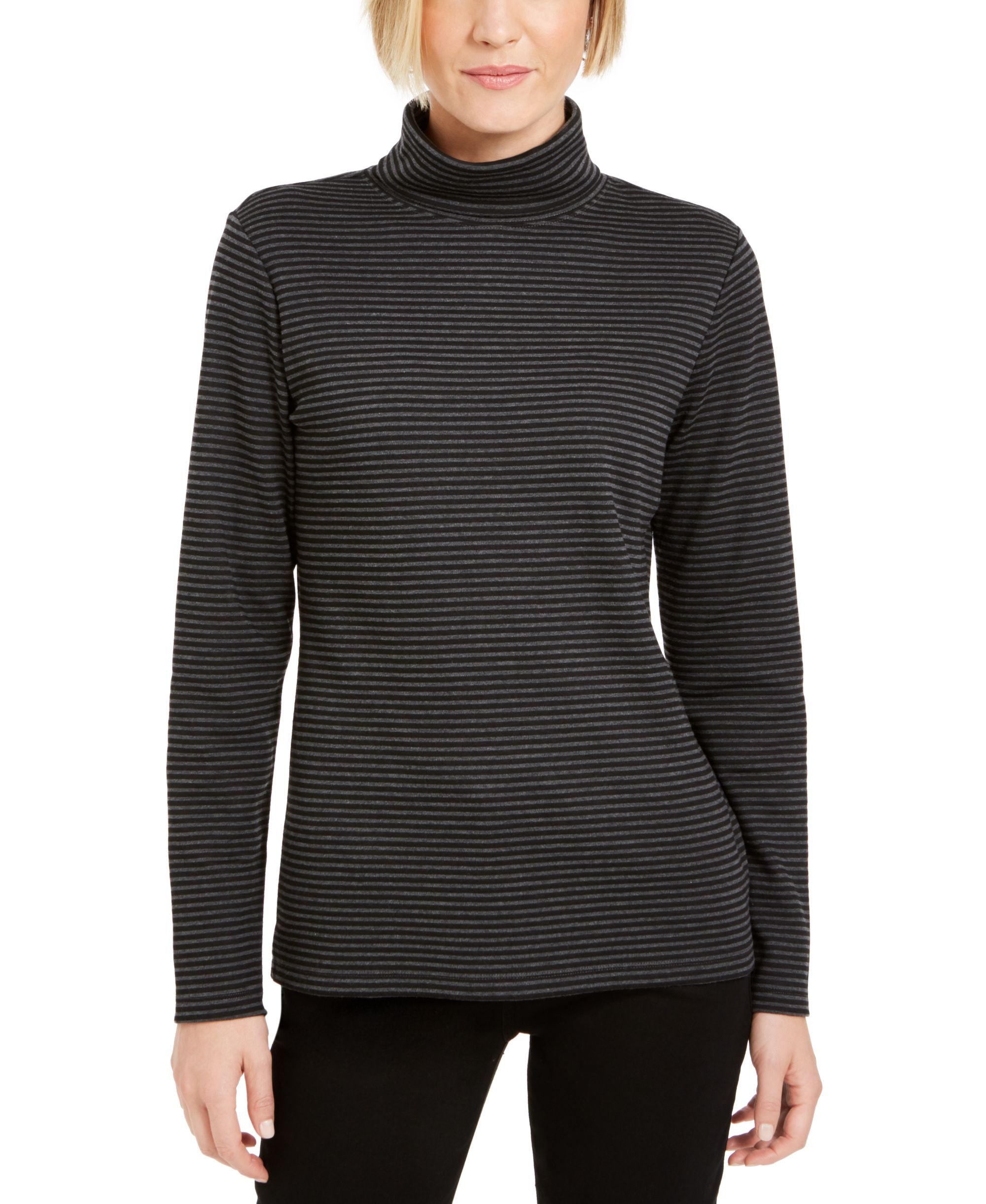 Karen Scott Striped Turtleneck Top