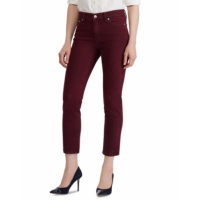 Ralph Lauren Womens  Mid-Rise Denim Skinny Ankle  Jeans Burgundy 4