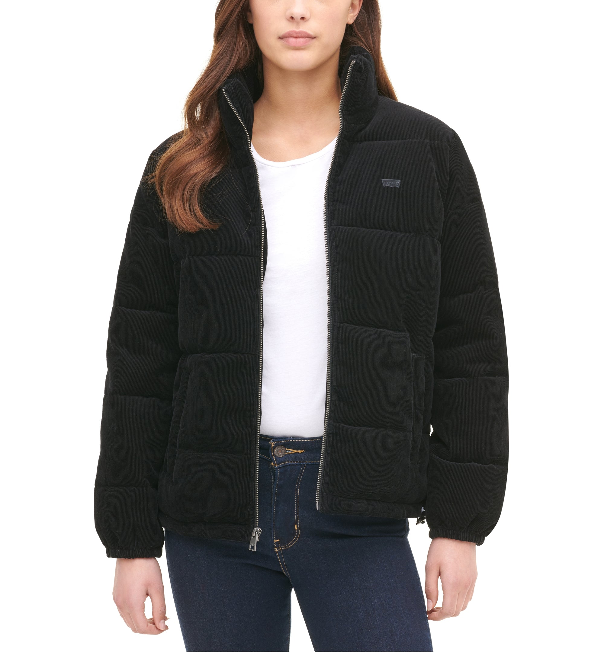 Women's Lined Corduroy Zip Up Puffer Jacket