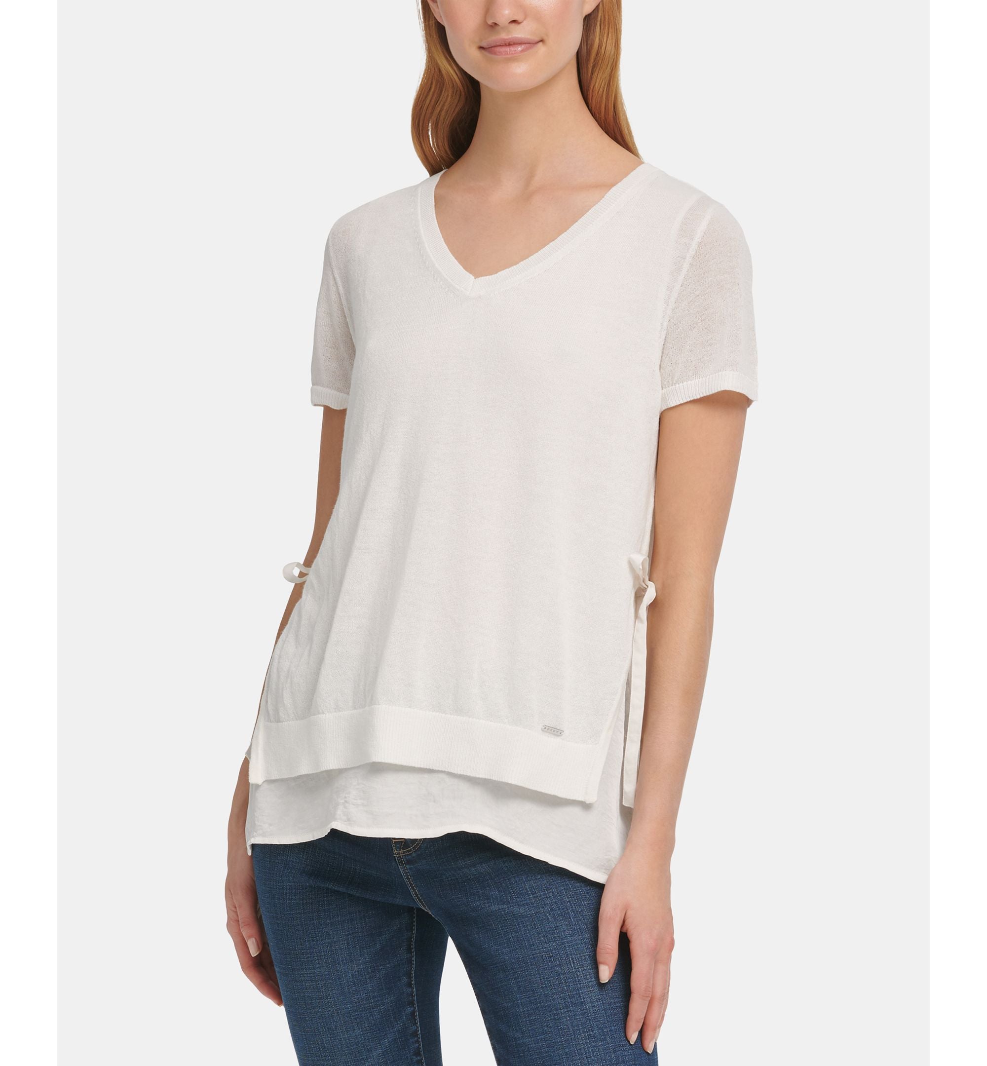 DKNY Layered Look Side Tie Sweater