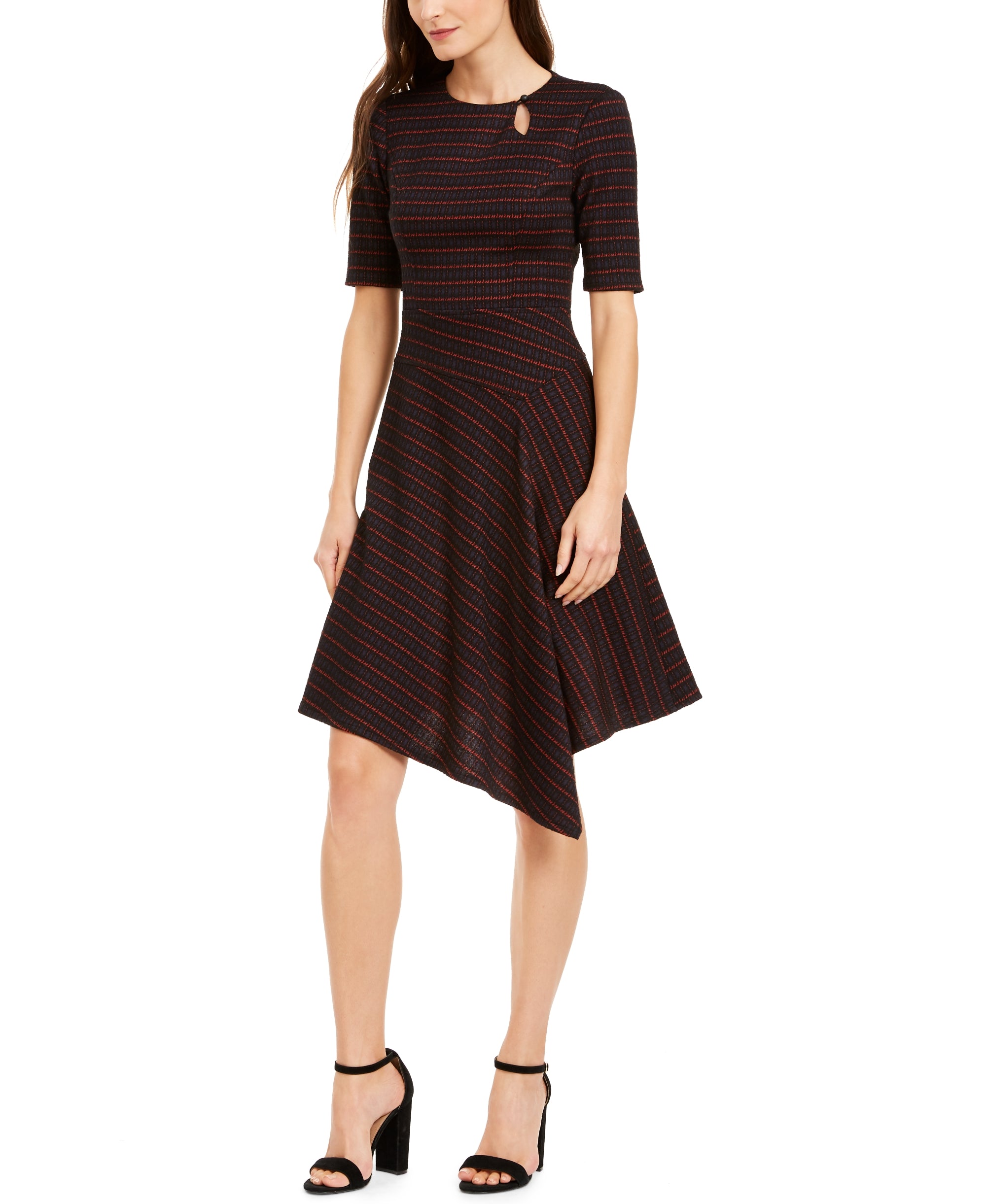 Asymmetrical Elbow-Sleeve Dress