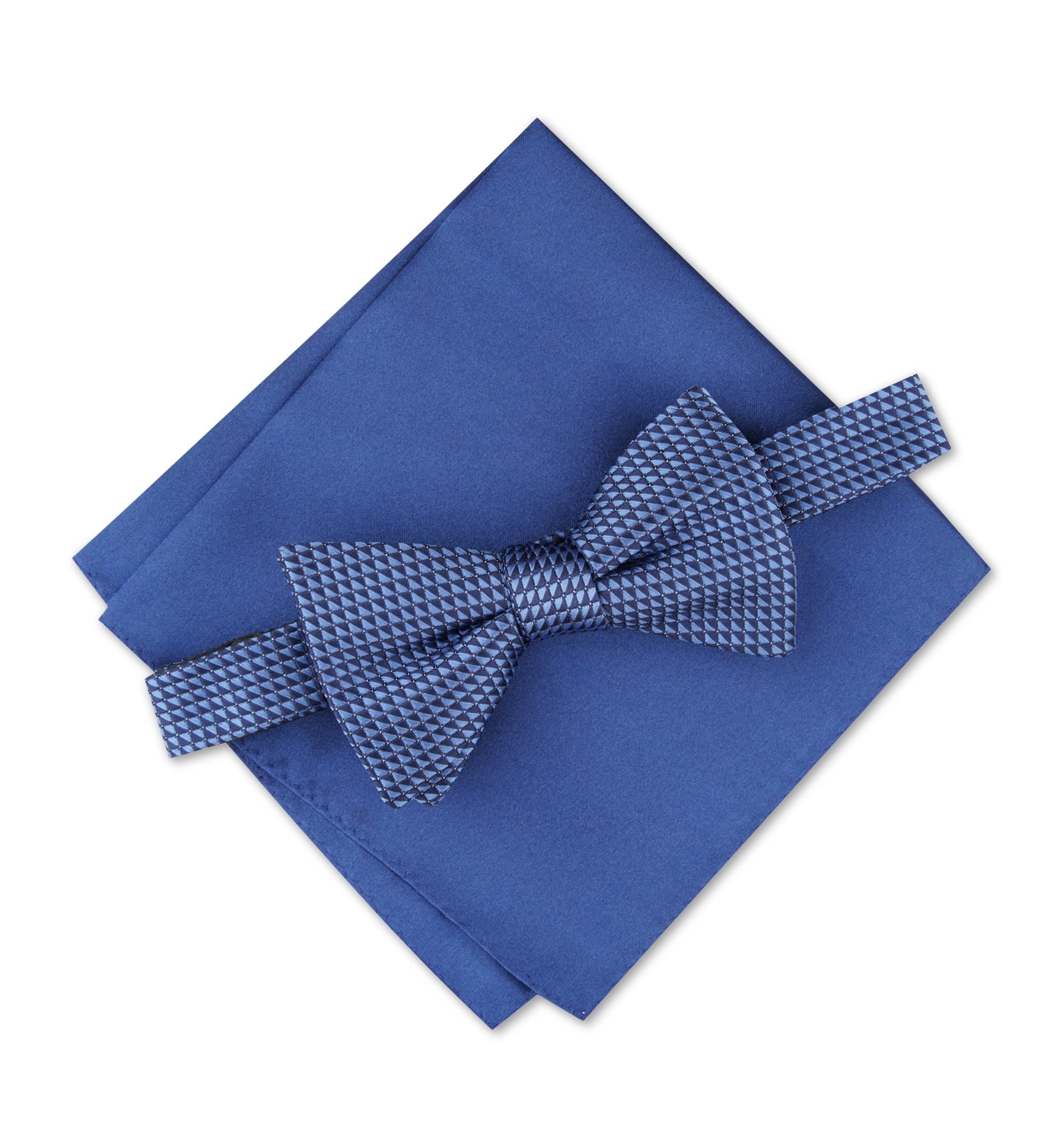 Men's Mini Neat Pre-Tied Bow Tie & Solid Pocket Square Set