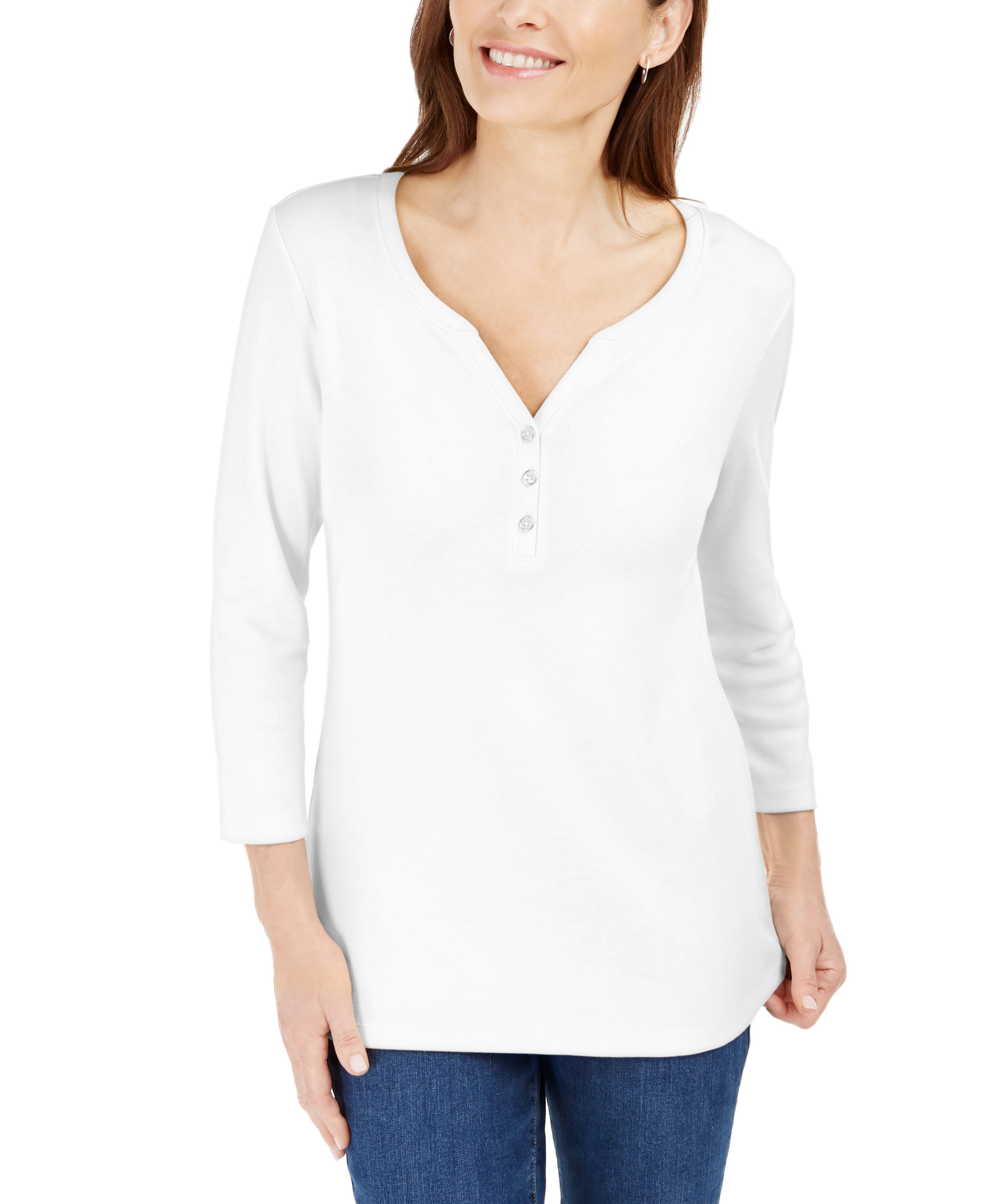 Cotton Henley V-Neck Top