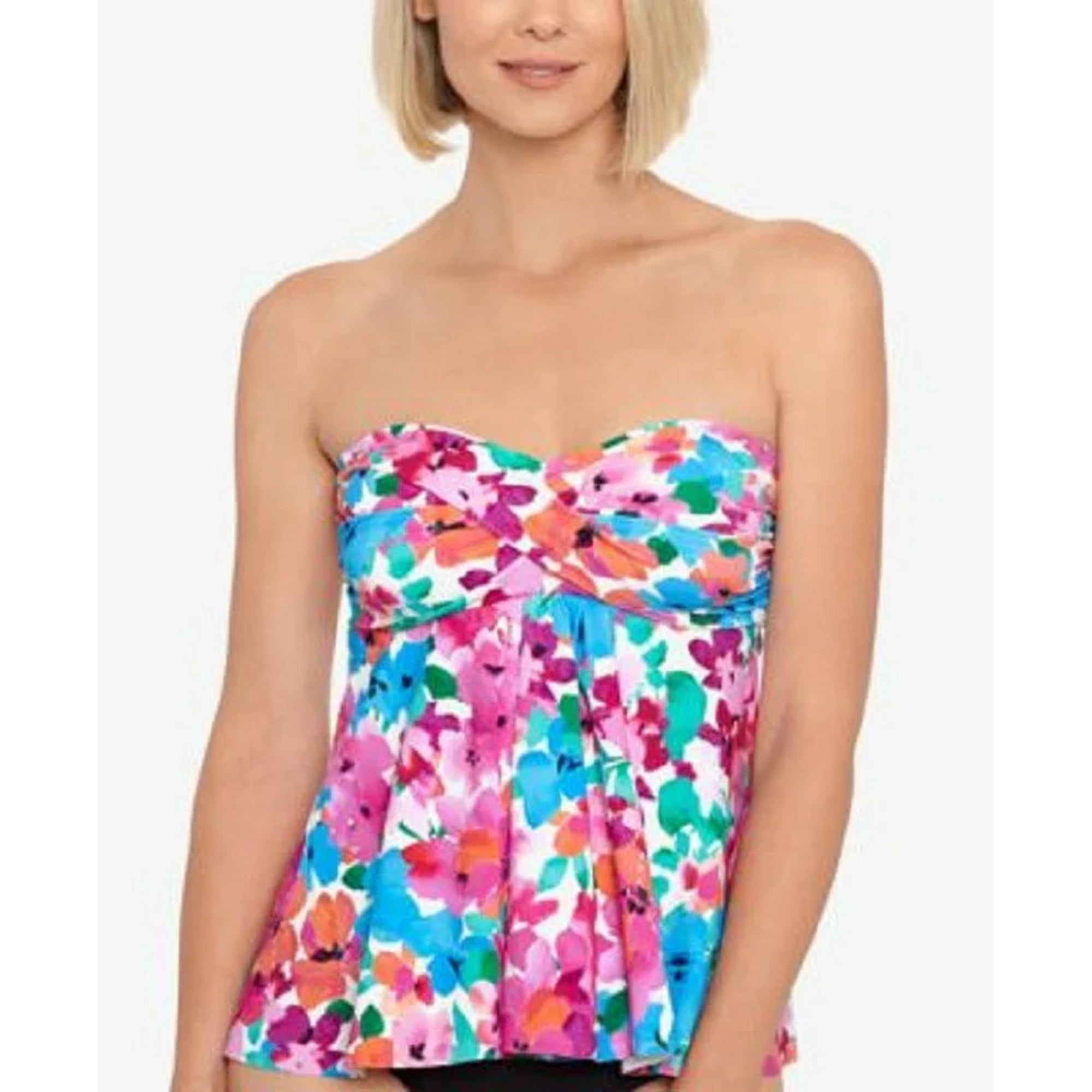 Swim Solutions PRIMAVERA FLORAL PINK Twisted Bandeau Tankini Swim Top