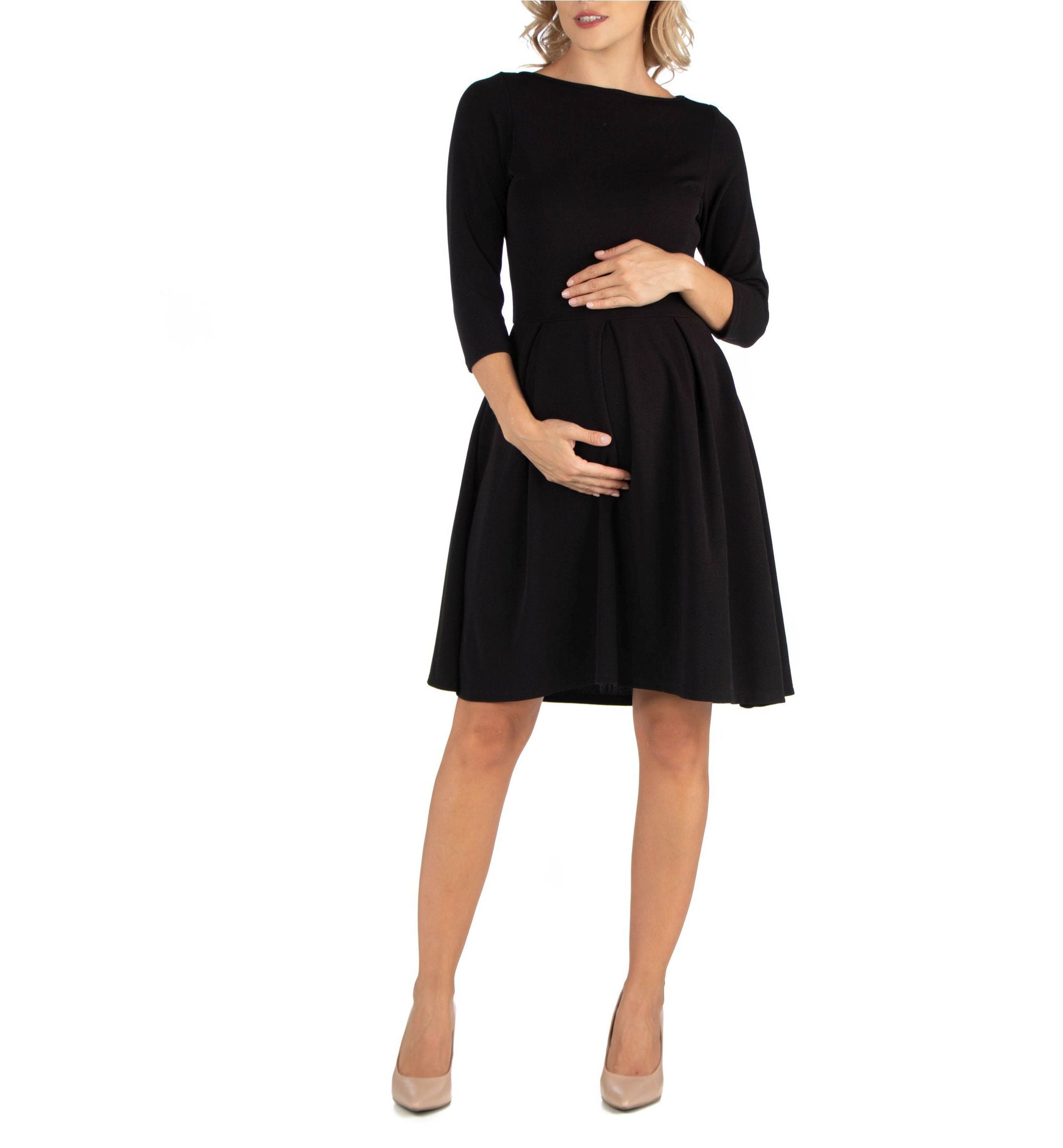 Knee Length Fit N Flare Maternity Dress with Pockets