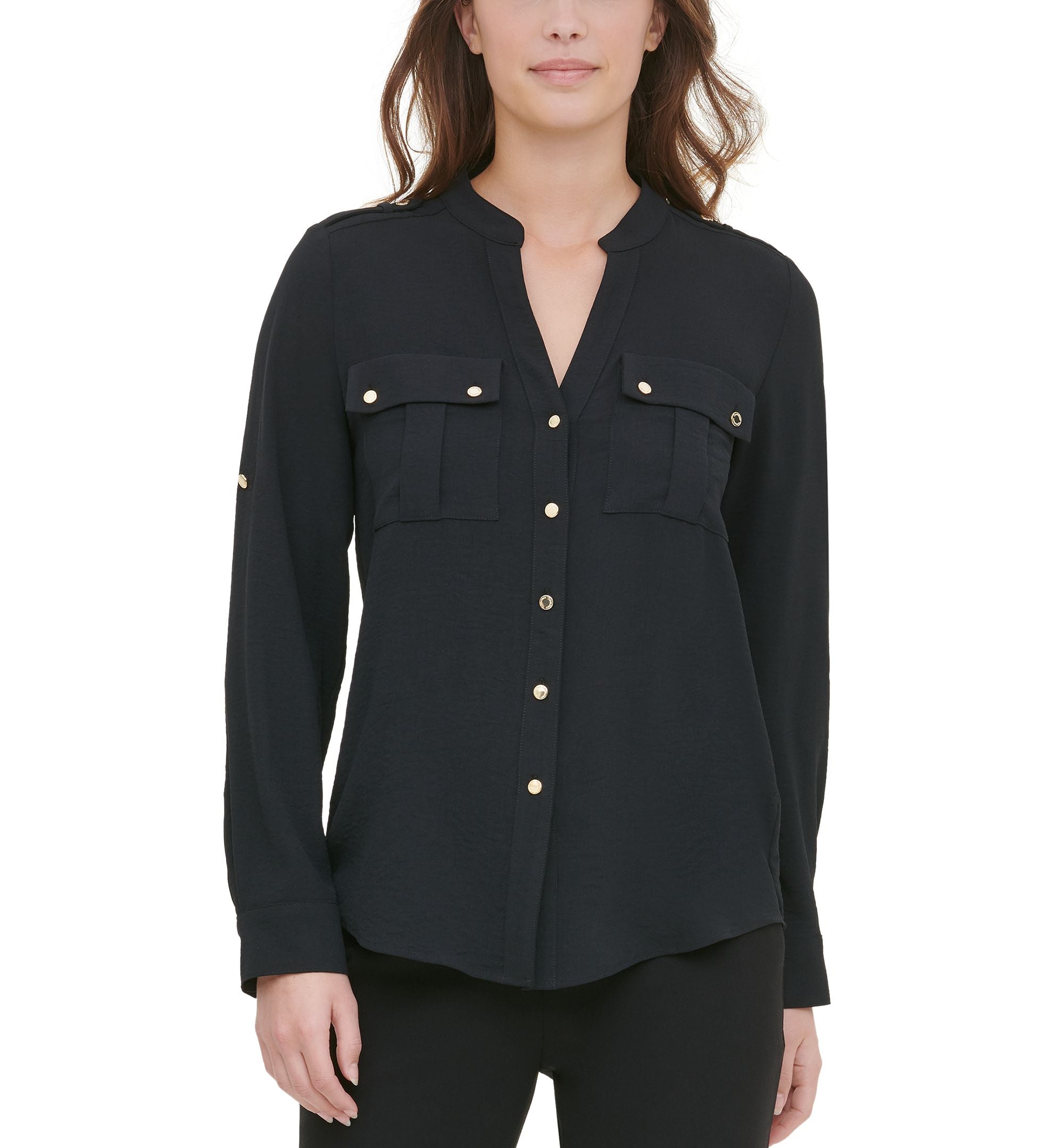 Textured Roll Tab Button Down Shirt