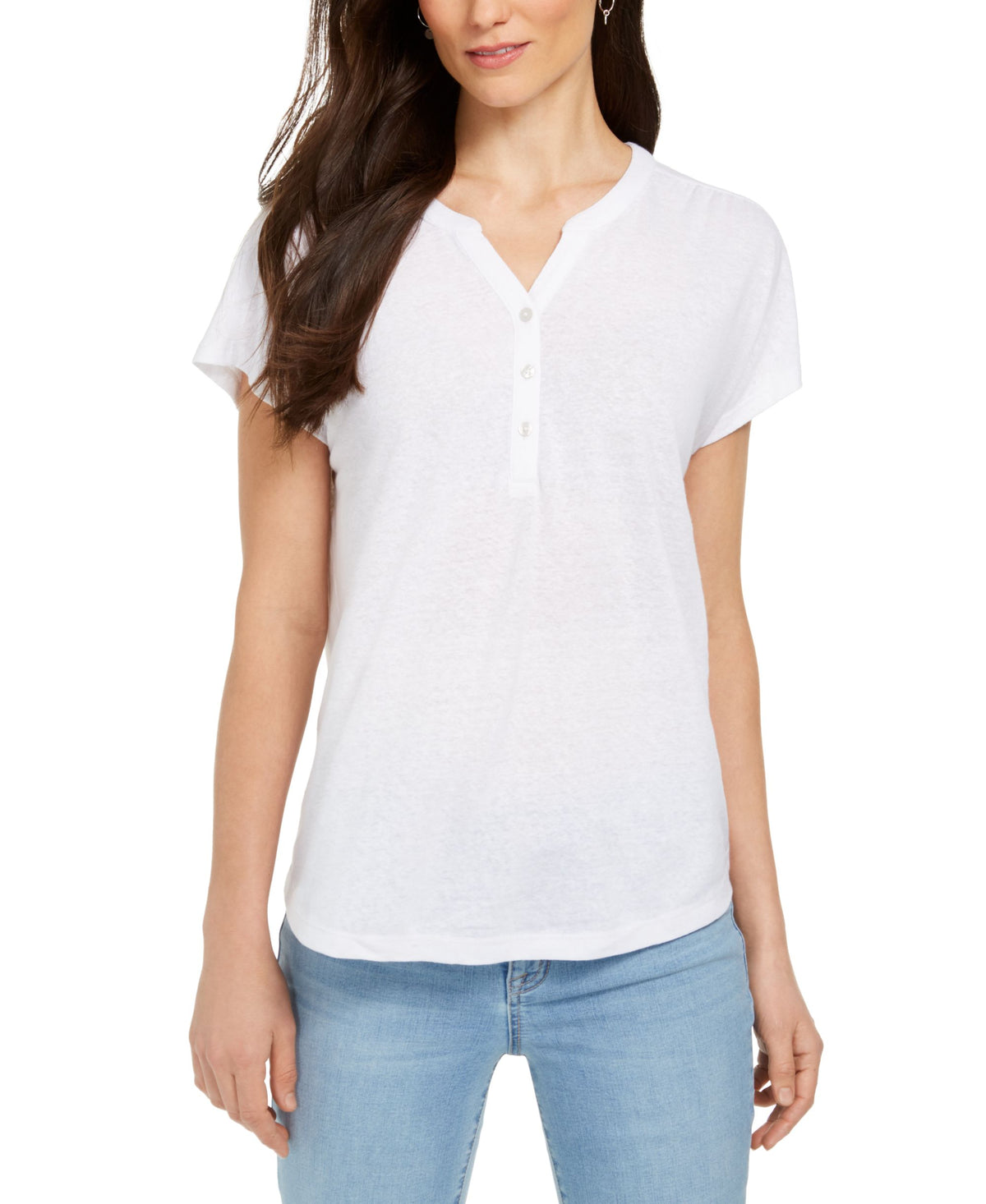 Style & Co Petite Linen Blend Henley Top