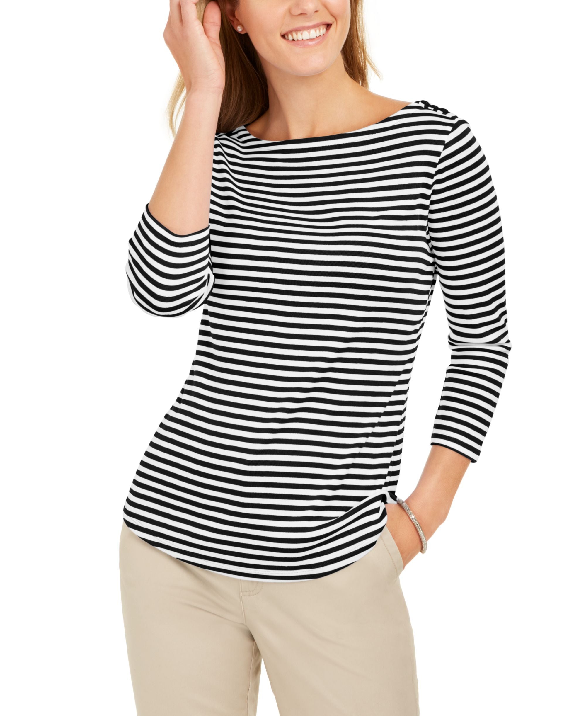 Charter Club 3/4 Sleeve Striped Top