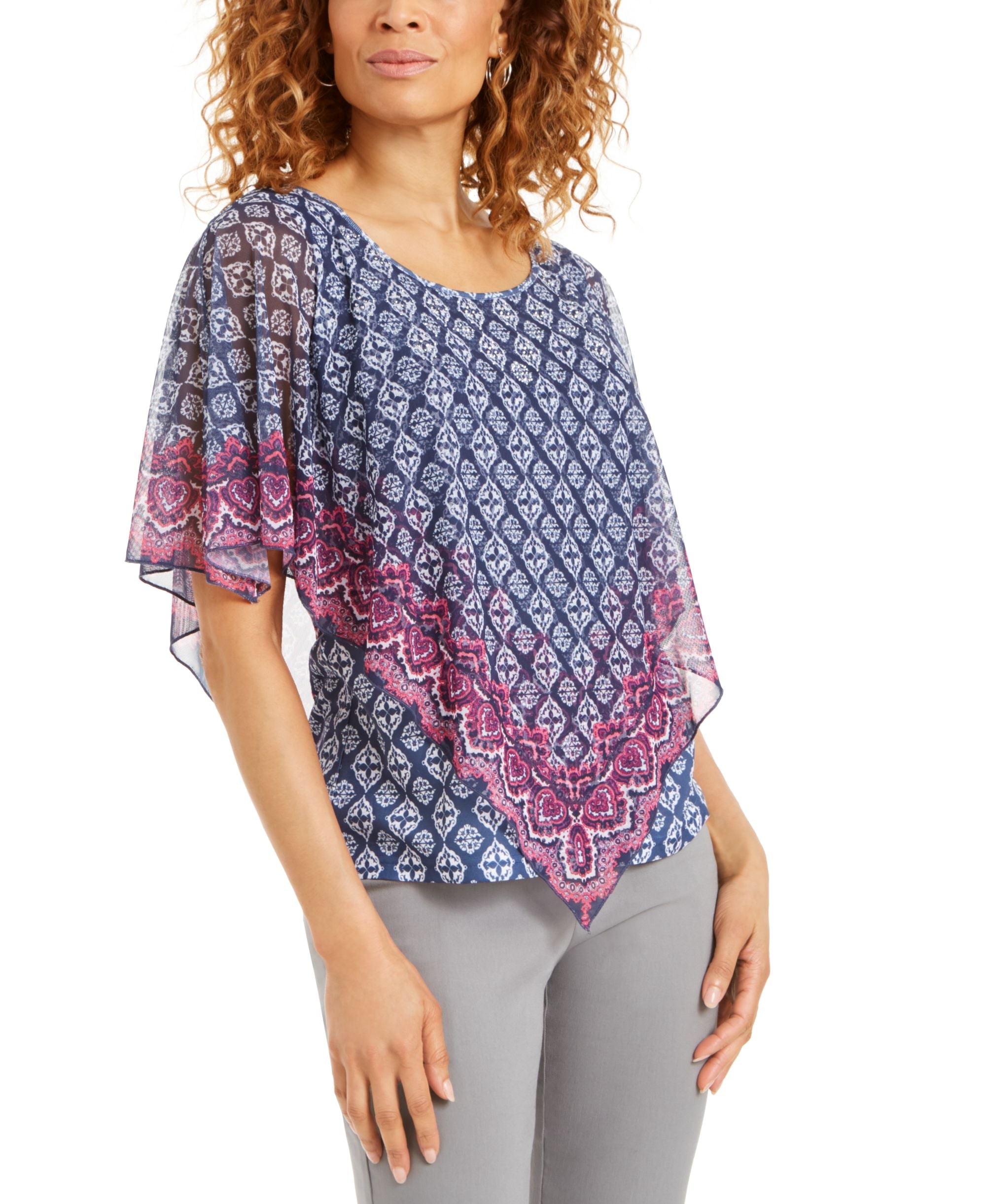 JM Collection Petite Mesh Poncho Top