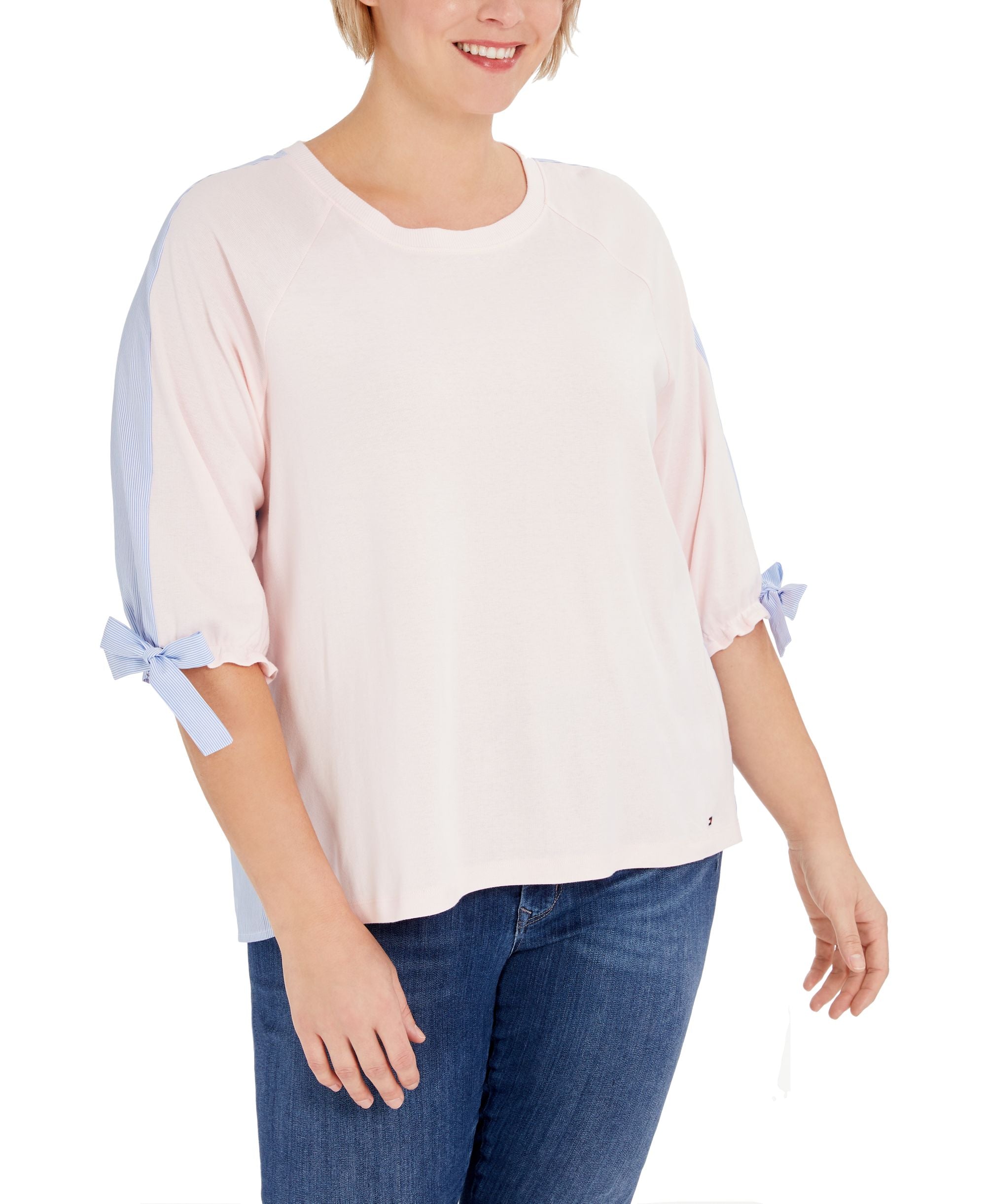Tommy Hilfiger Plus Size Two Tone Tie Sleeve Knit Top