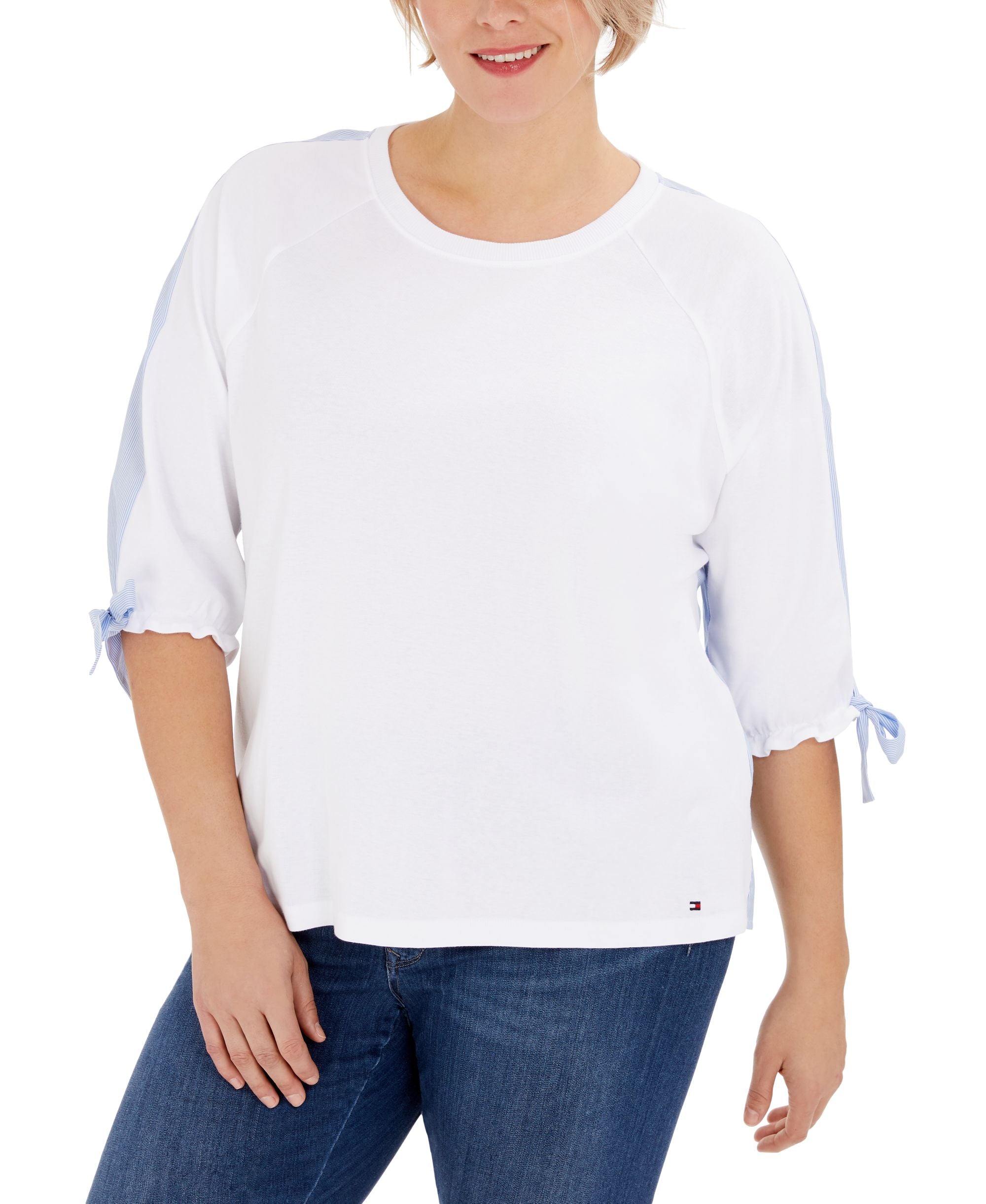 Tommy Hilfiger Plus Size Two Tone Tie Sleeve Knit Top