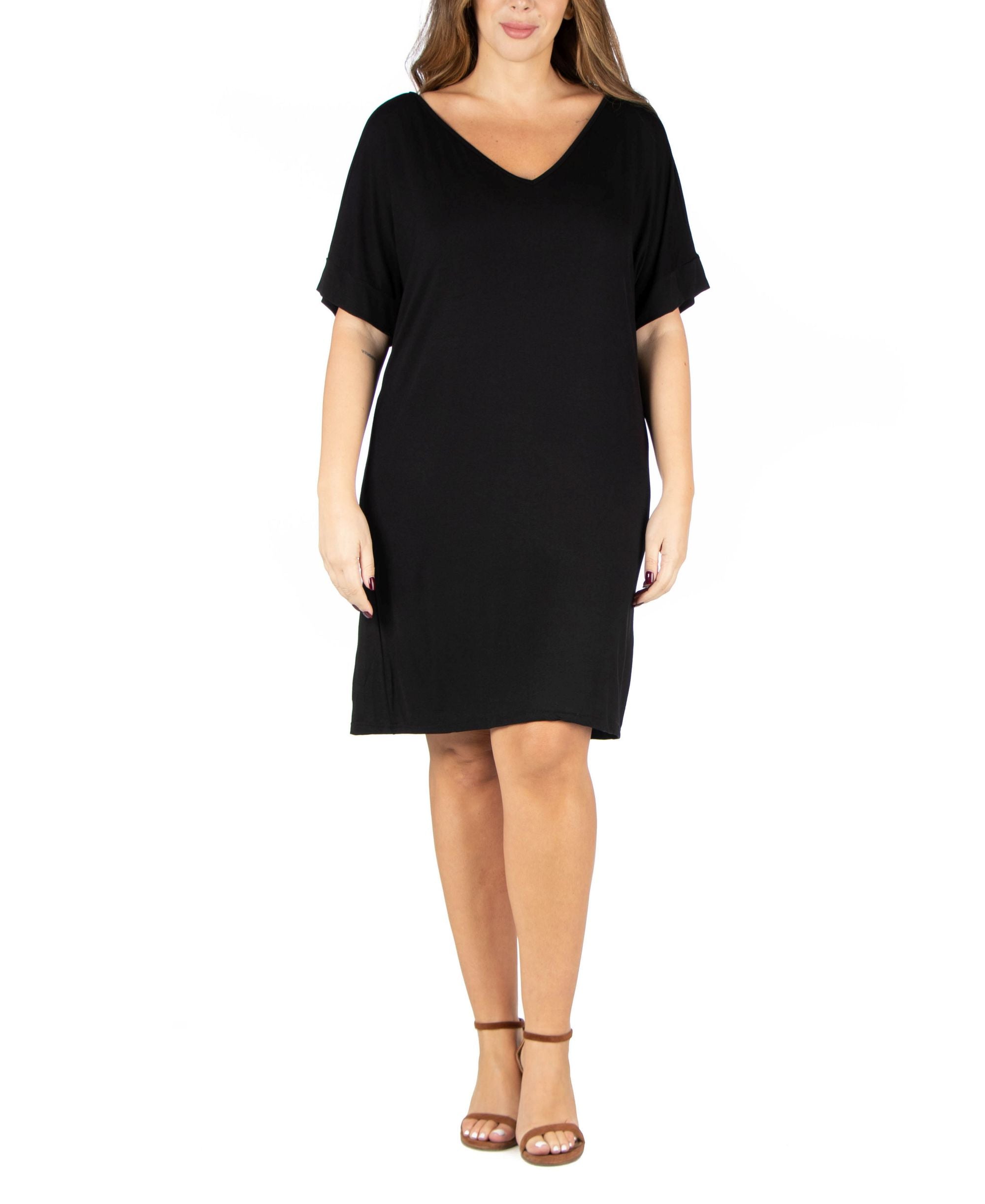 24seven Comfort Apparel Womens Plus Size V Neck Loose Fit Resort Dress