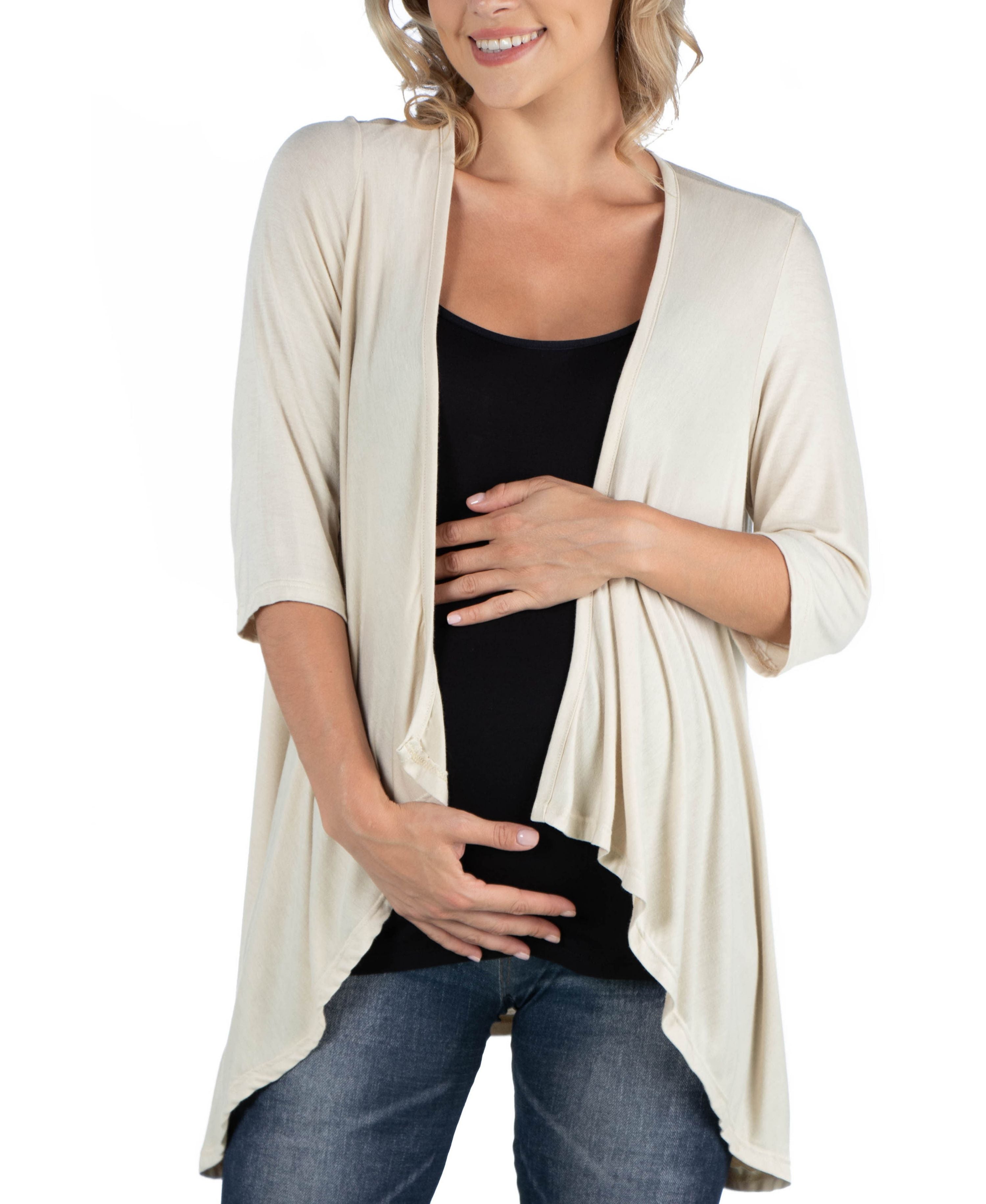 Elbow Length Sleeve Maternity Open Cardigan