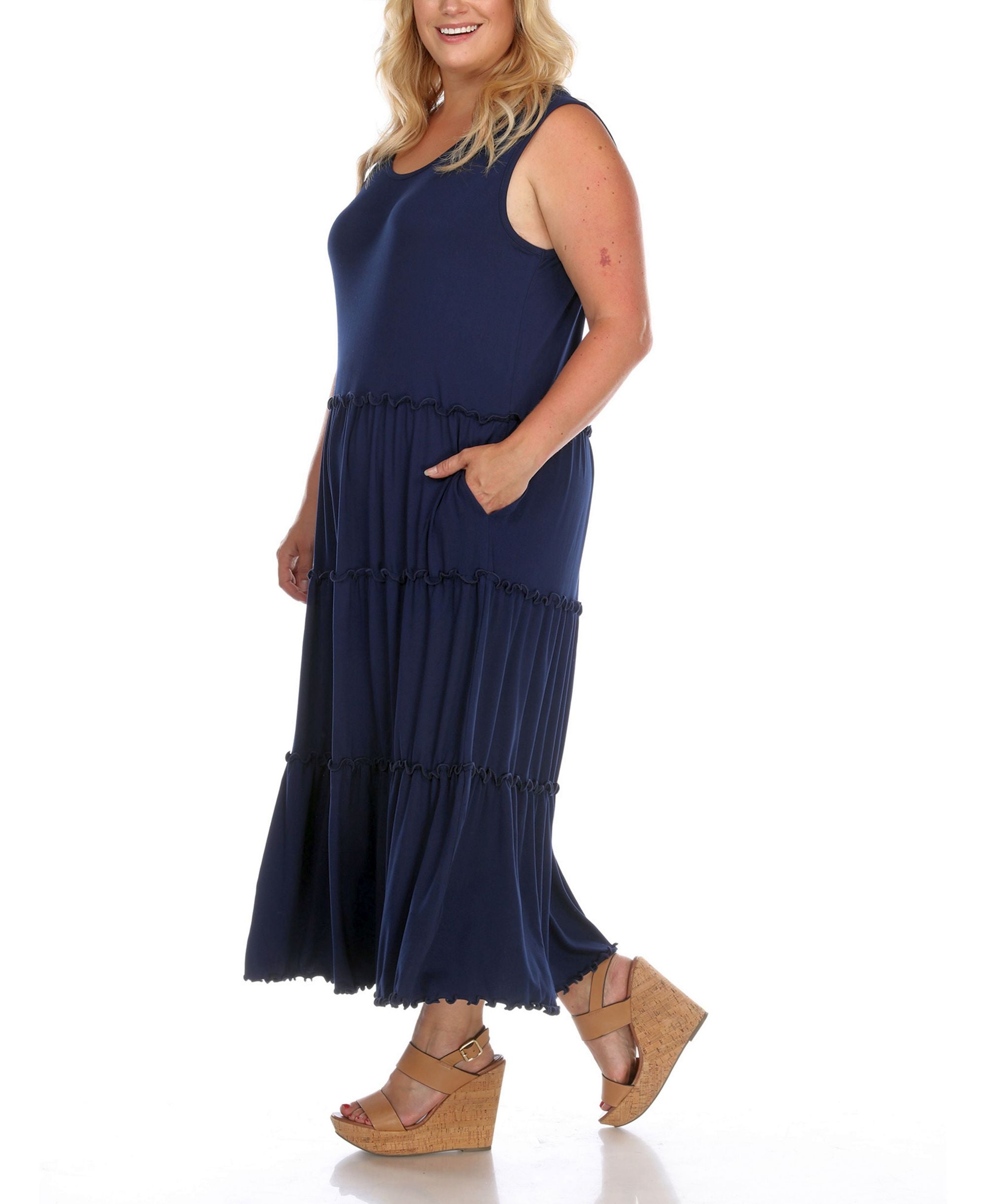Plus Size Scoop Neck Tiered Midi Dress